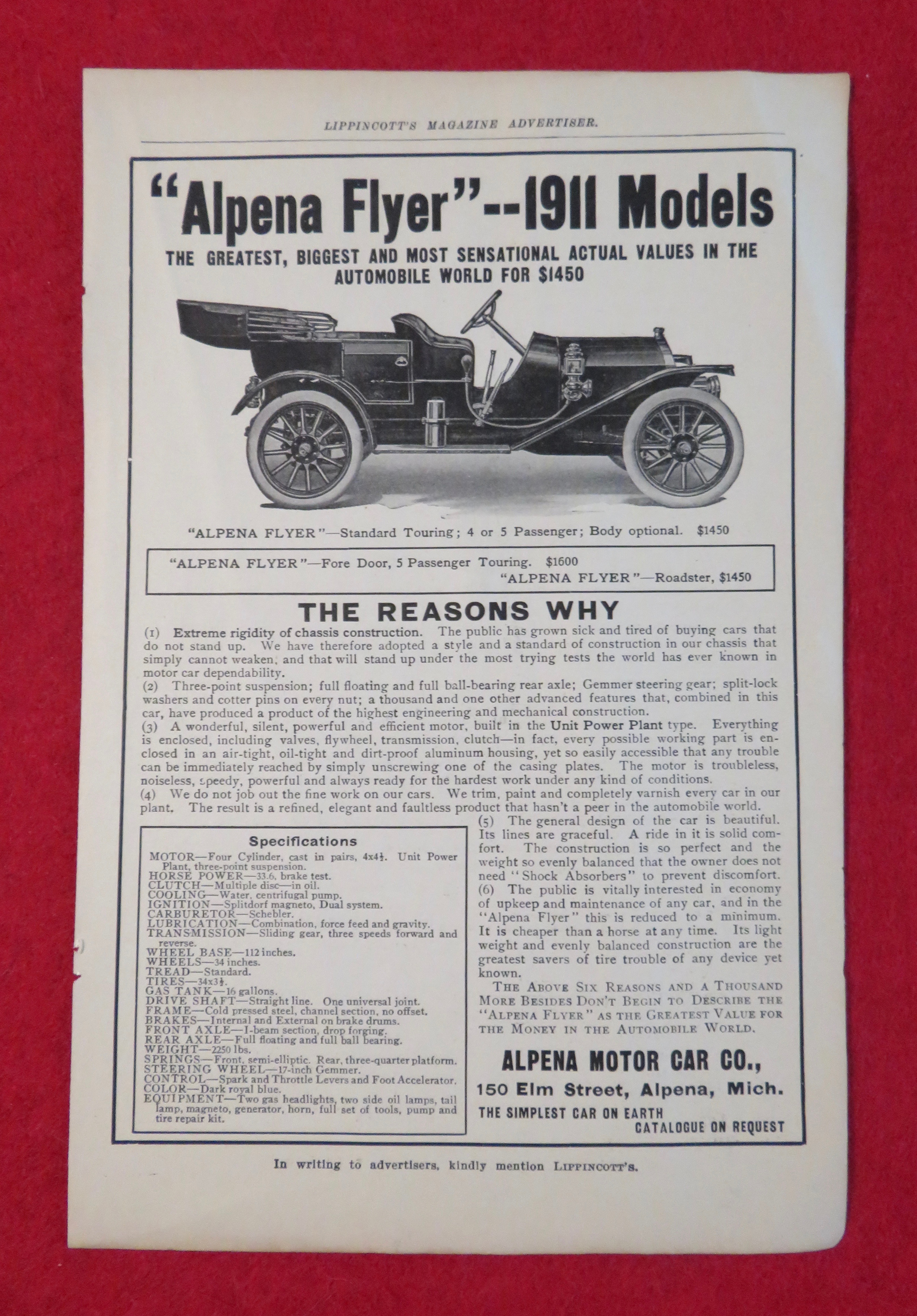 1911 Alpena Motor Car With The Alpena Flyer