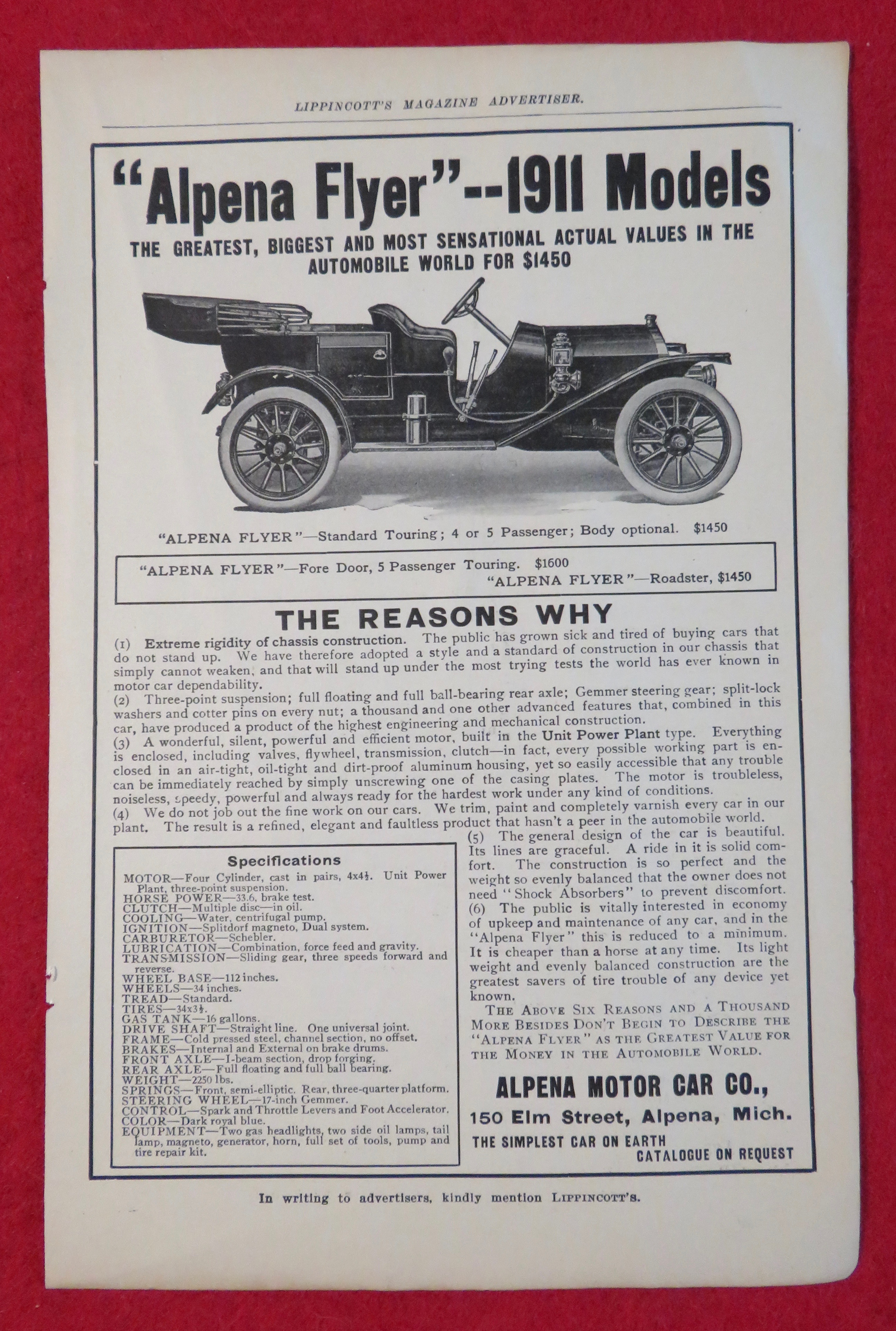 1911 Alpena Motor Car With The Alpena Flyer