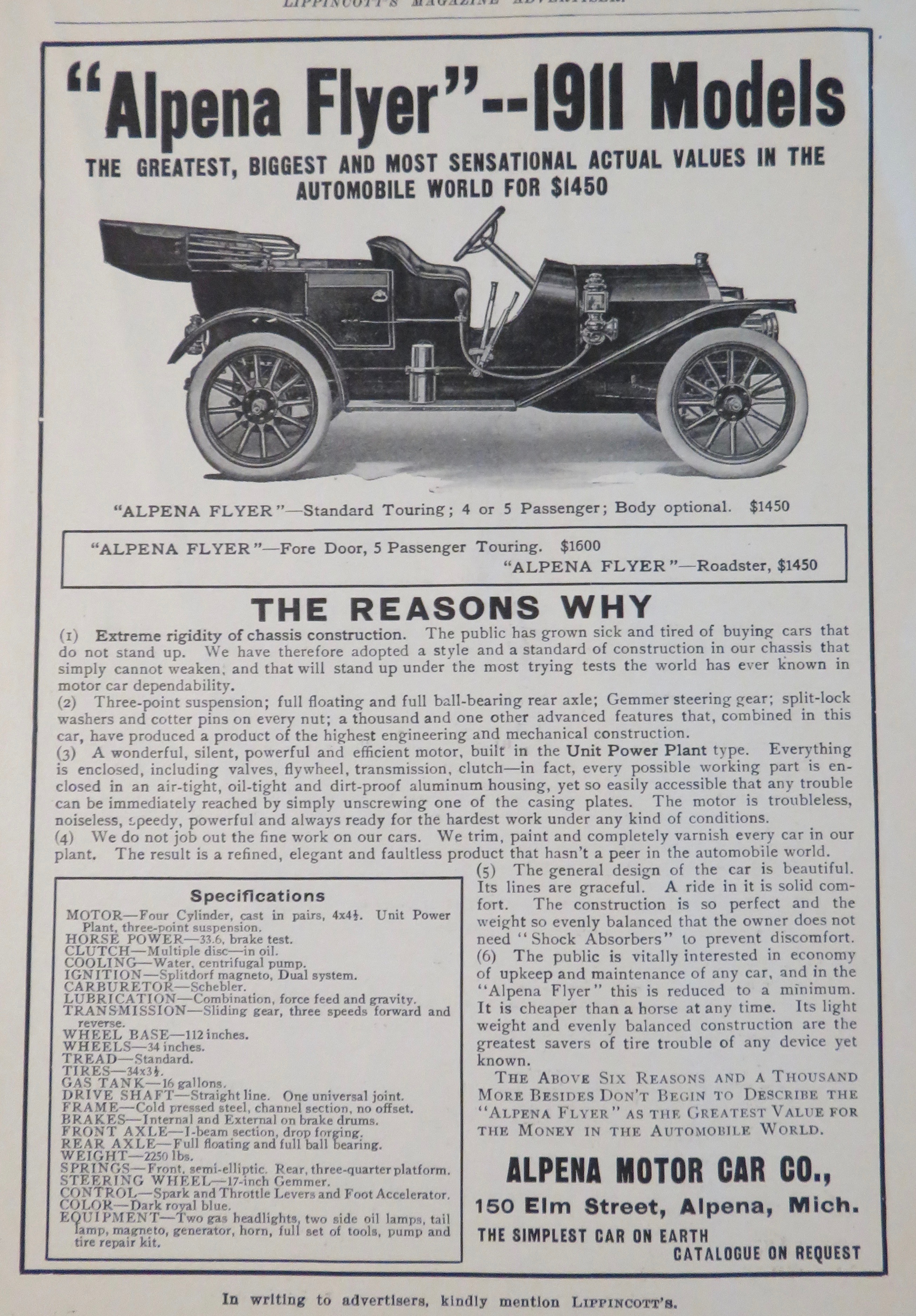 1911 Alpena Motor Car With The Alpena Flyer