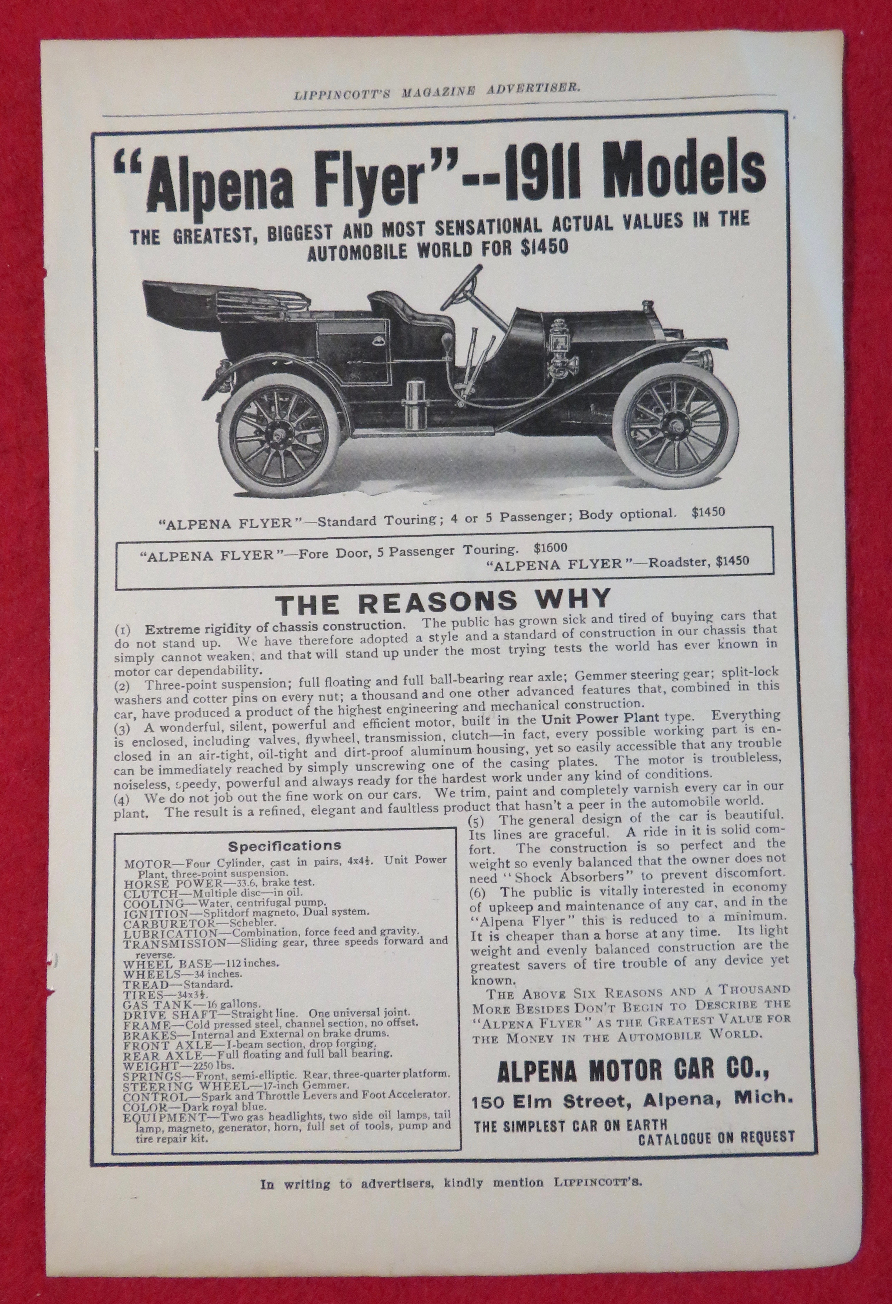 1911 Alpena Motor Car With The Alpena Flyer