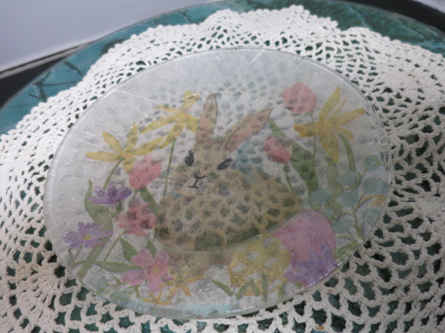 Easter Bunny Rabbit Floral Egg Modge Podge Spring Decorated Plate