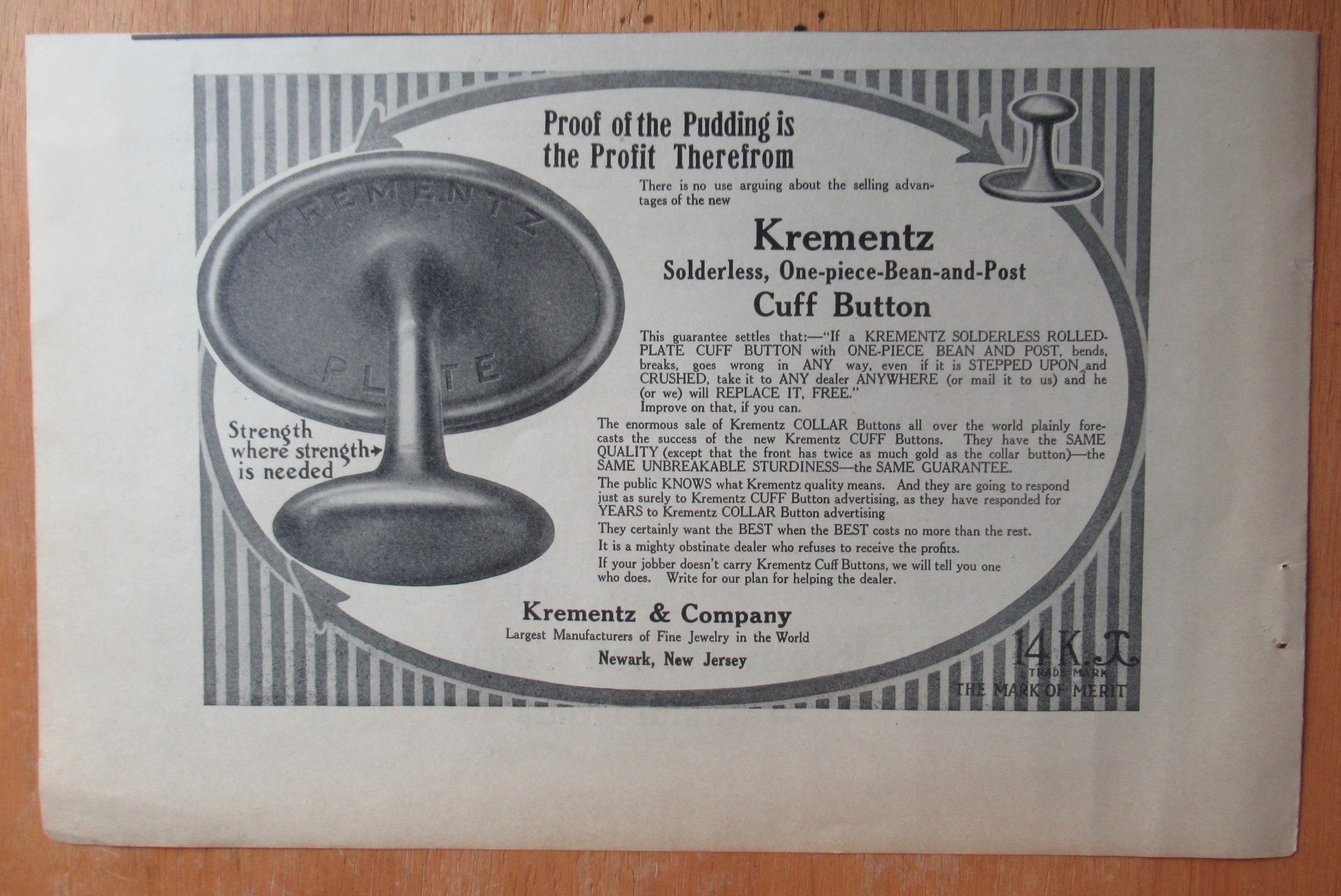 1913 Krementz & Company with Cuff Buttons