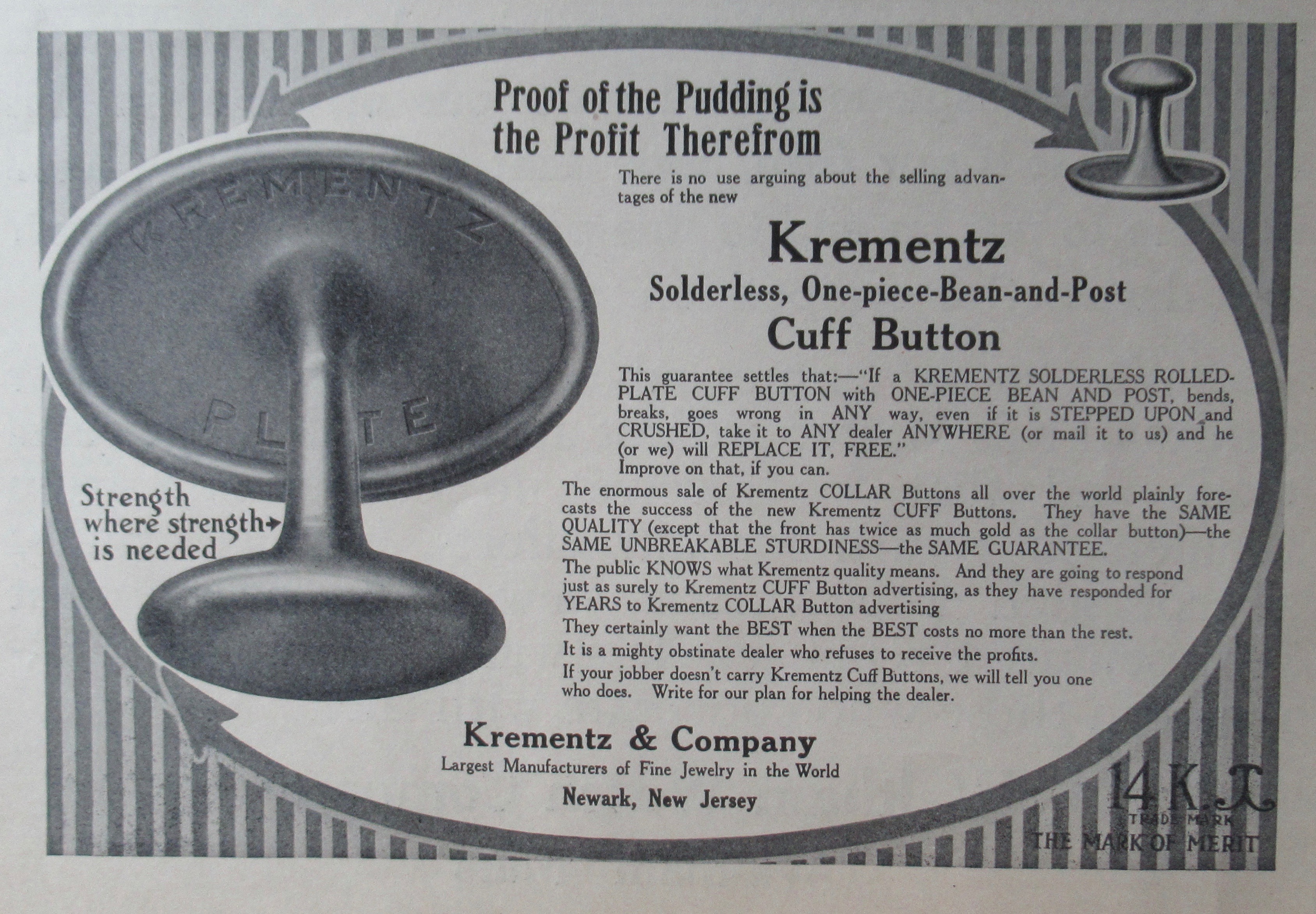1913 Krementz & Company with Cuff Buttons