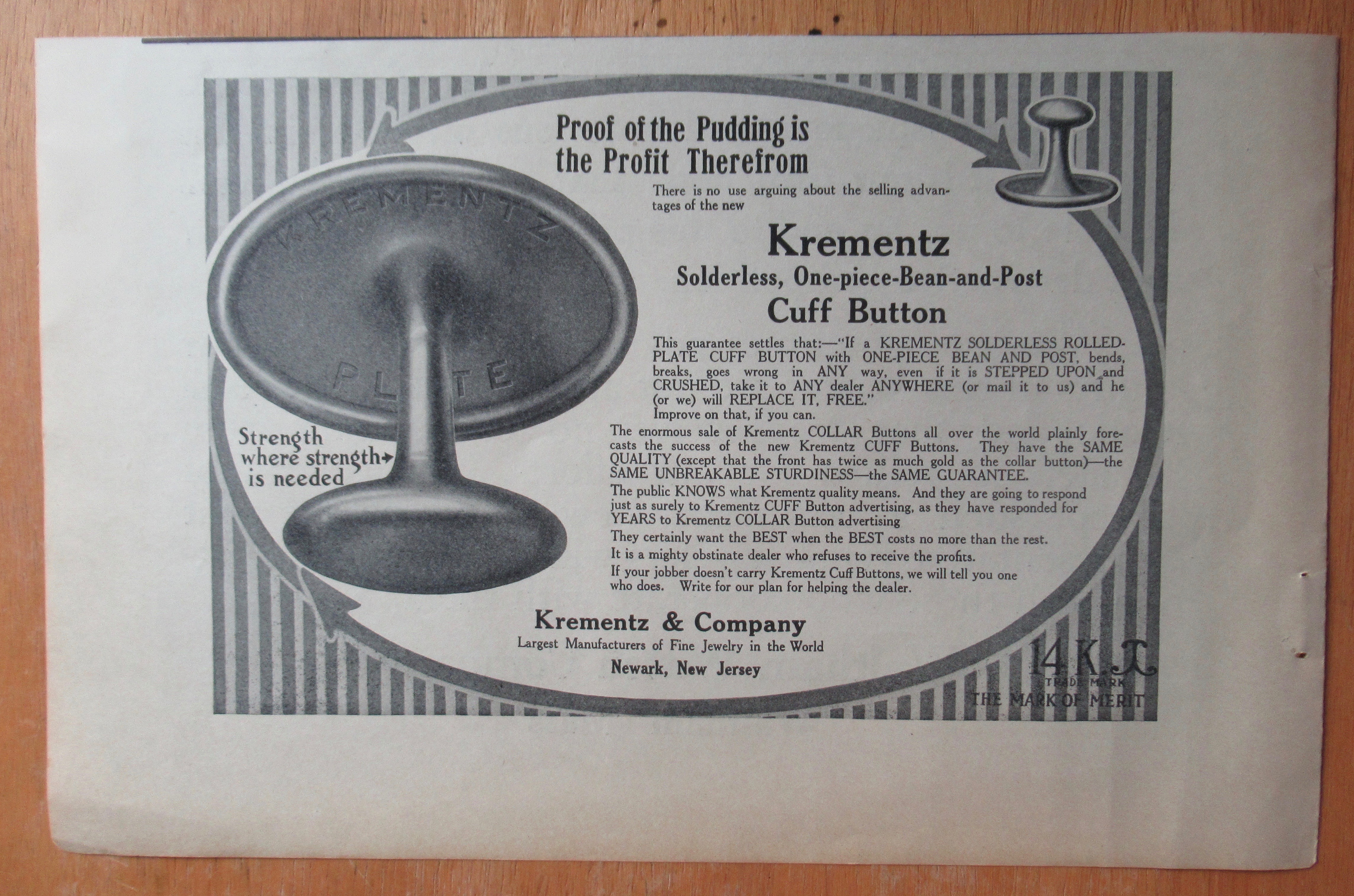 1913 Krementz & Company with Cuff Buttons