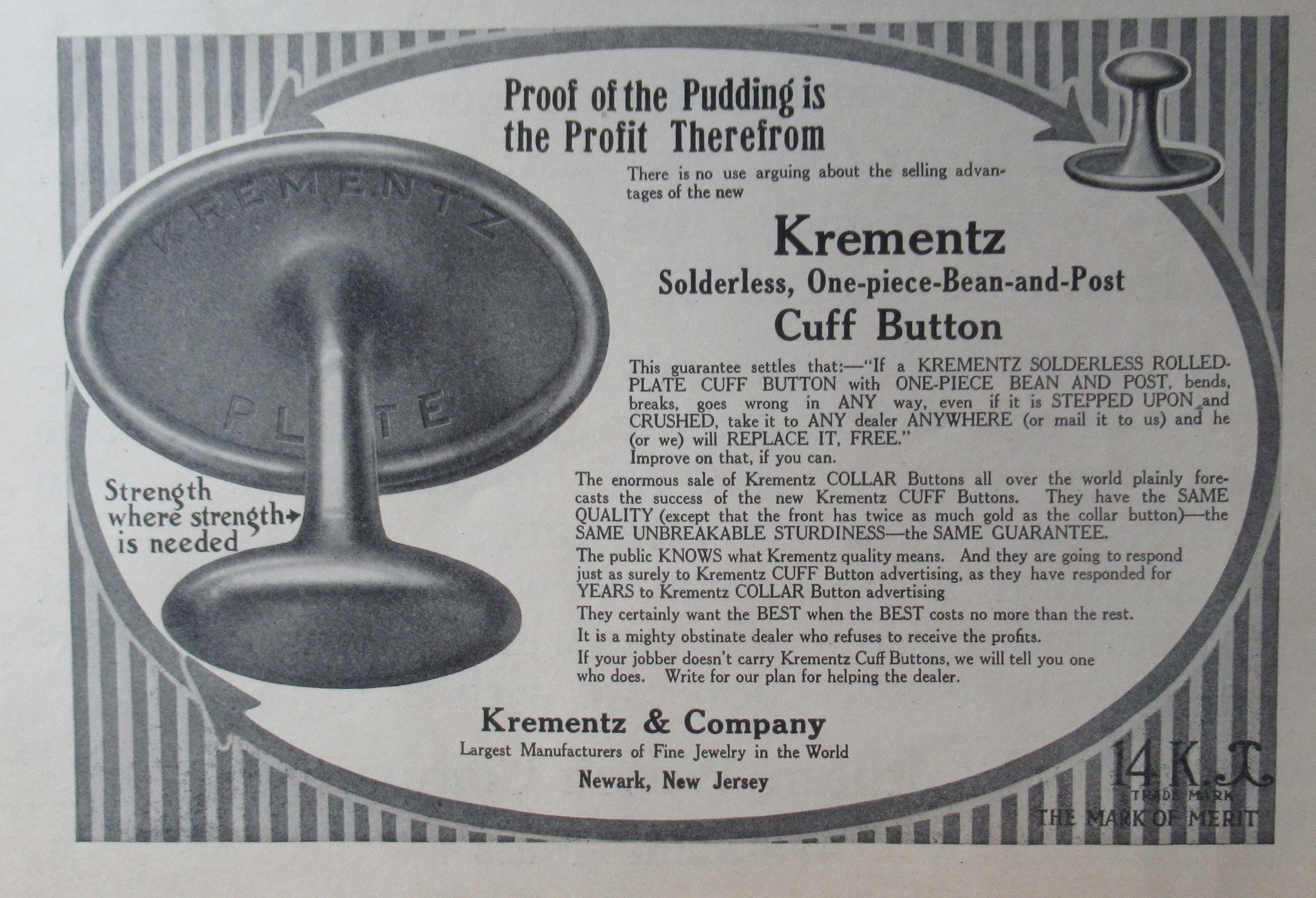1913 Krementz & Company with Cuff Buttons