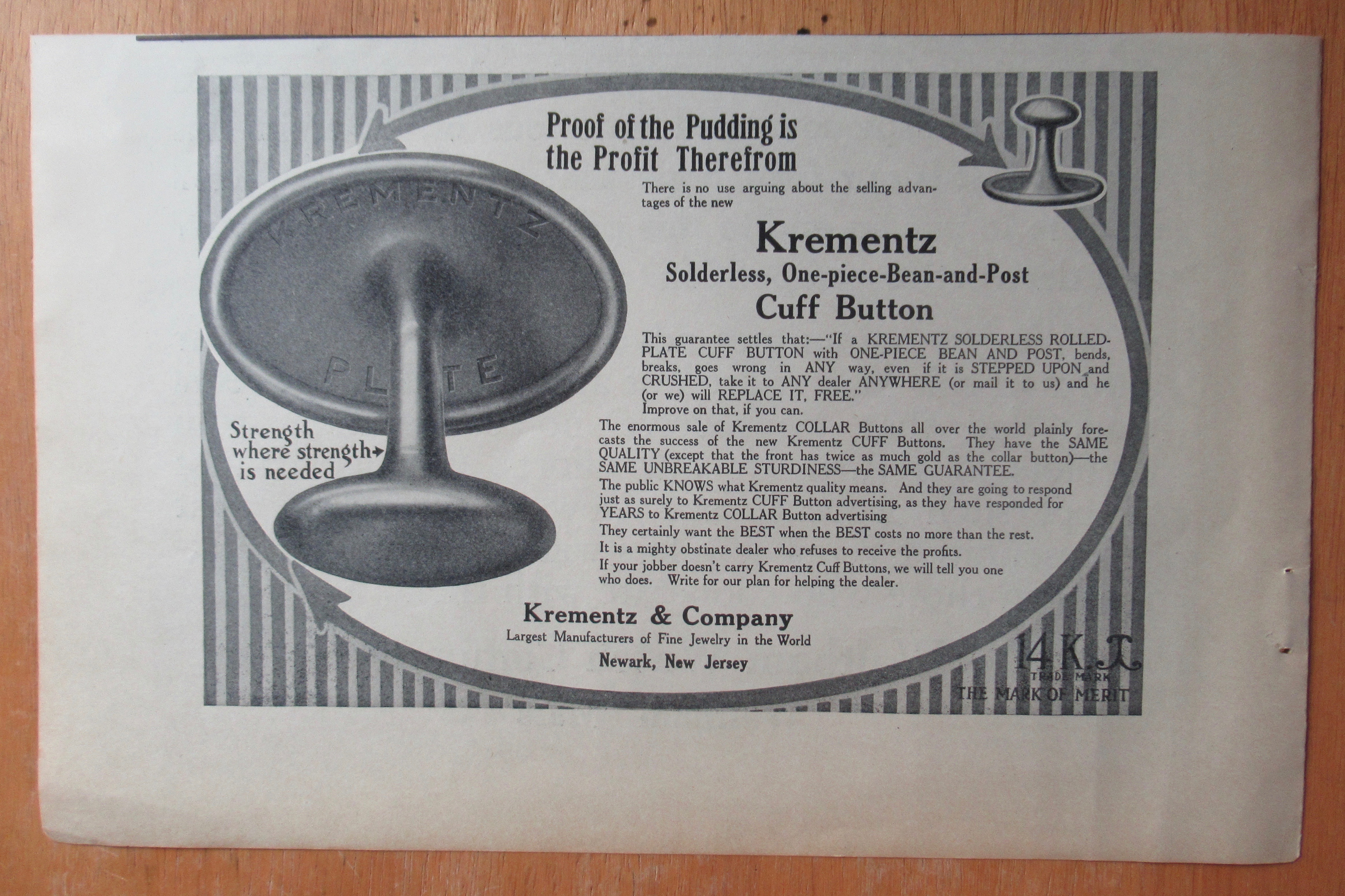 1913 Krementz & Company with Cuff Buttons