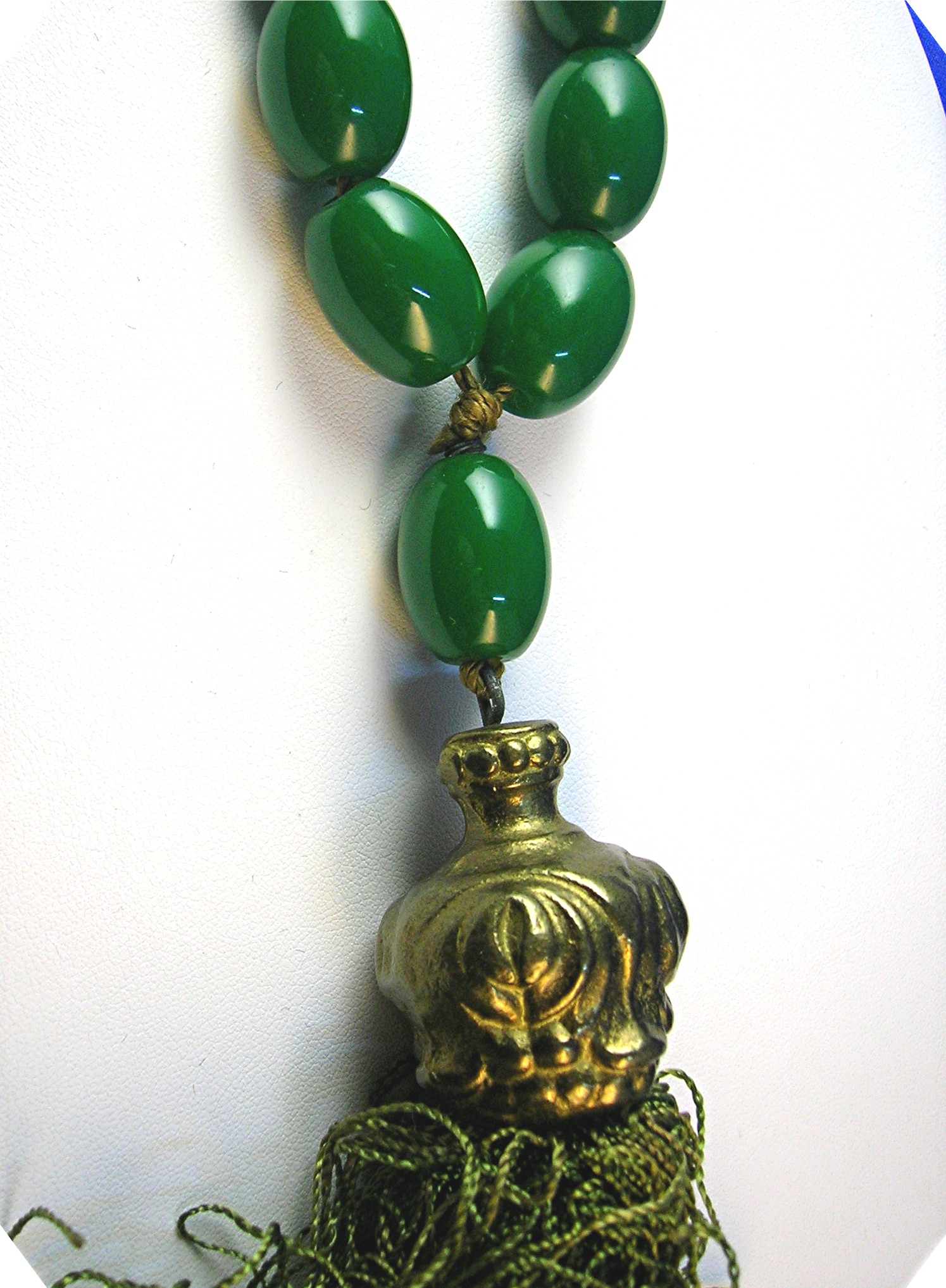 Amber Green Prayer Beads Silk Tassel