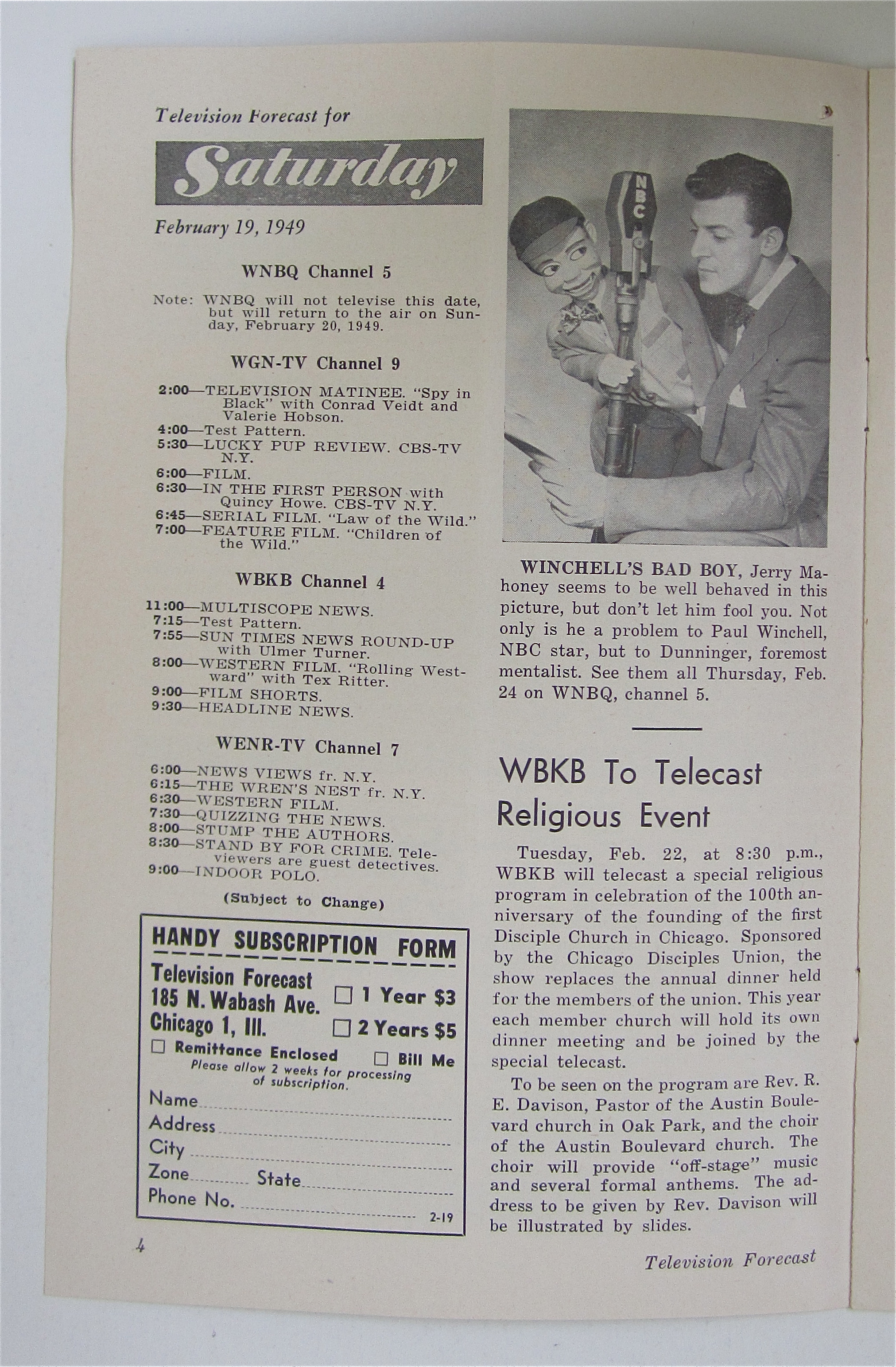 Television Forecast February 19, 1949 Rush Hughes