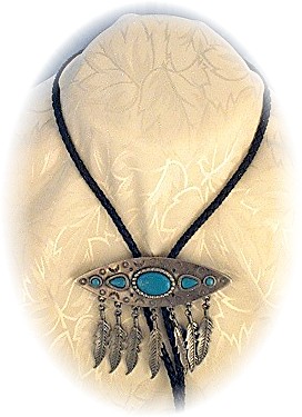 Bolo Tie Leather & Pewter & Faux Turquoise