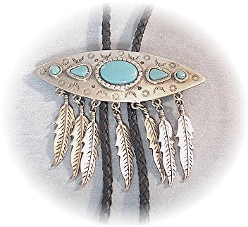 Bolo Tie  Leather & Pewter  & Faux Turquoise