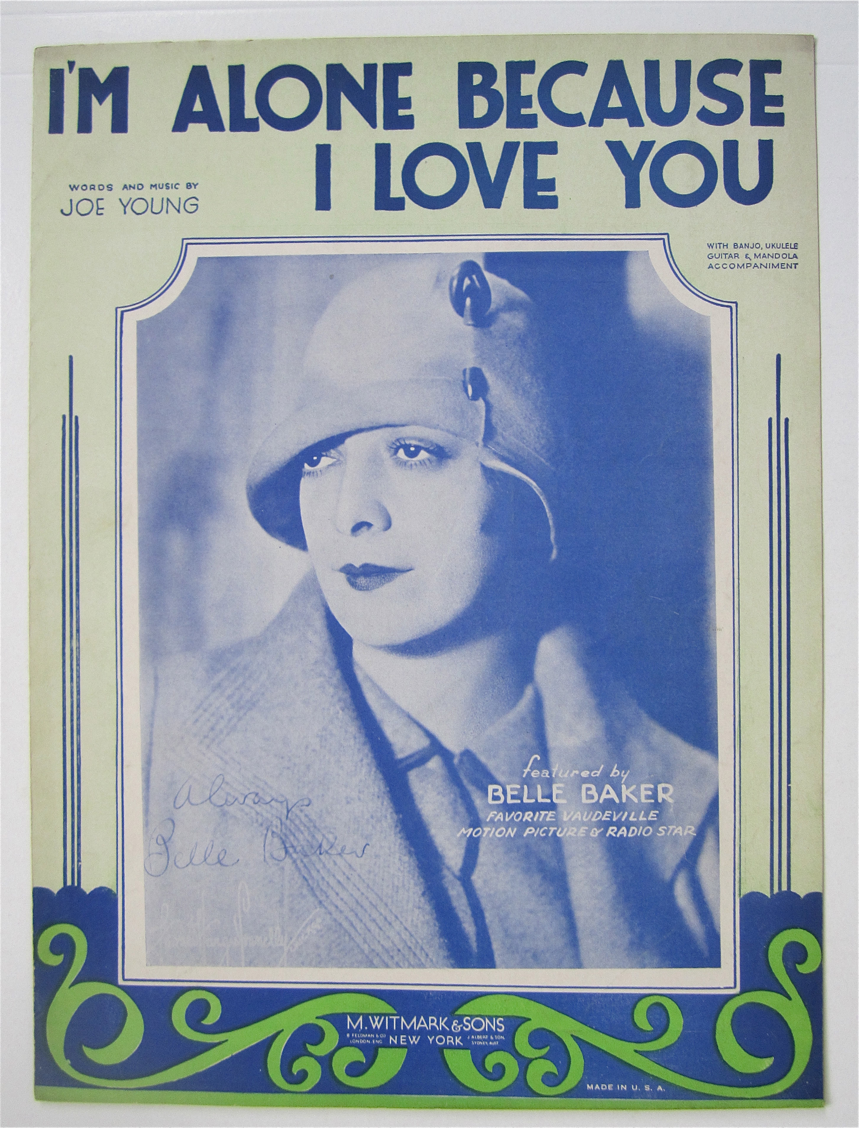 Sheet Music 1930 I'm Alone Because I Love You