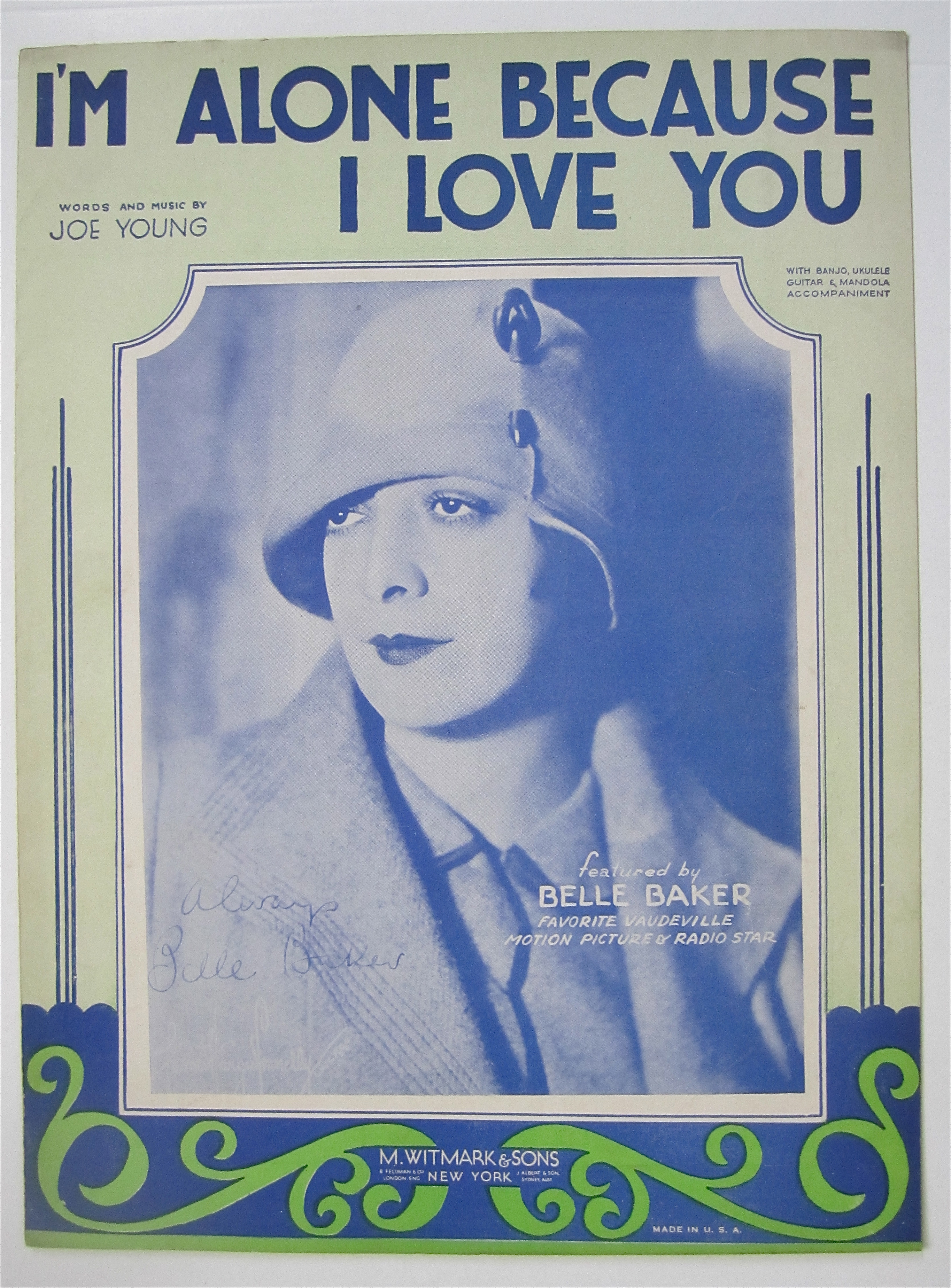 Sheet Music 1930 I'm Alone Because I Love You
