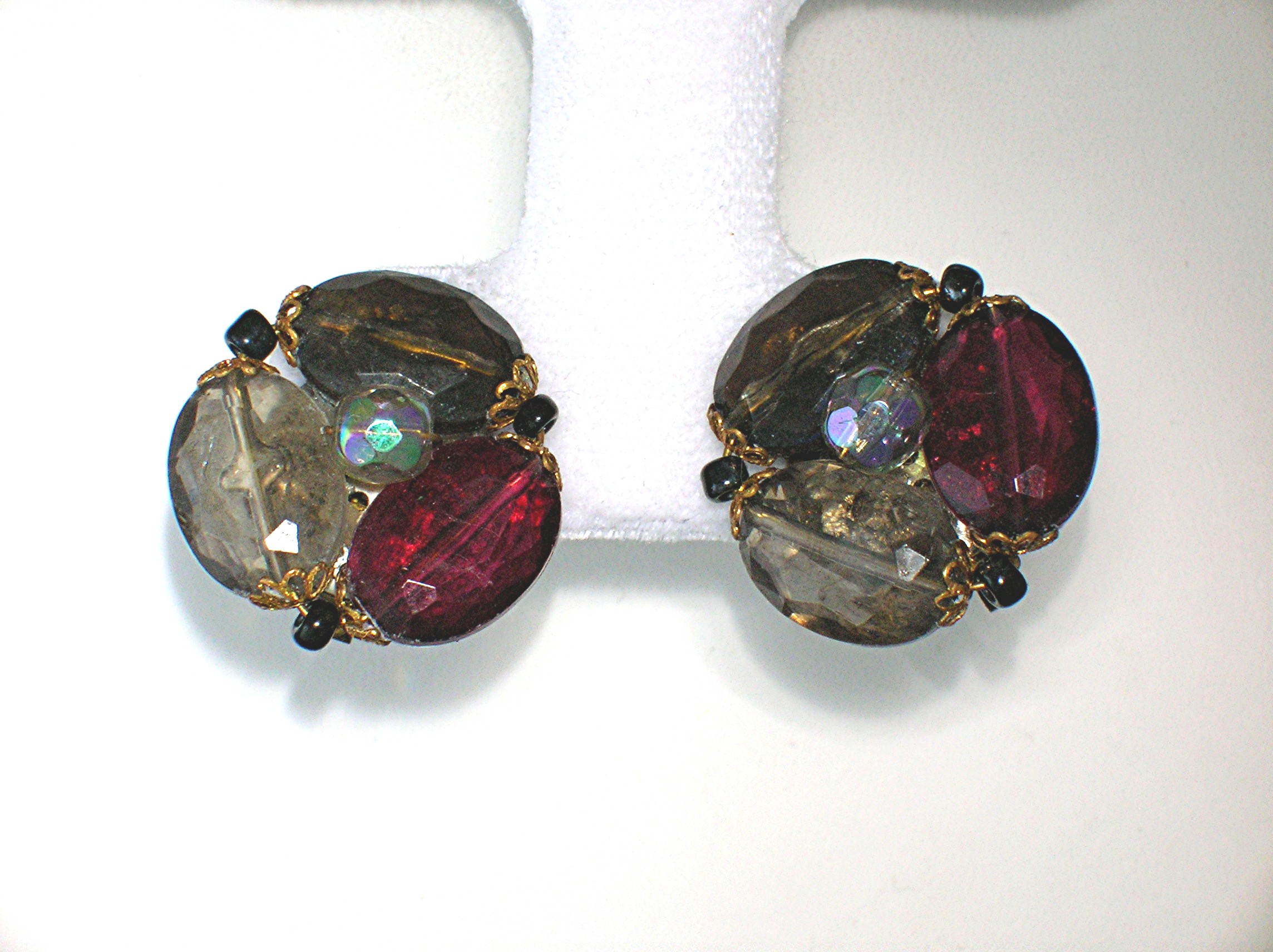 Clip Earrings Vintage West German Lucite & Glass