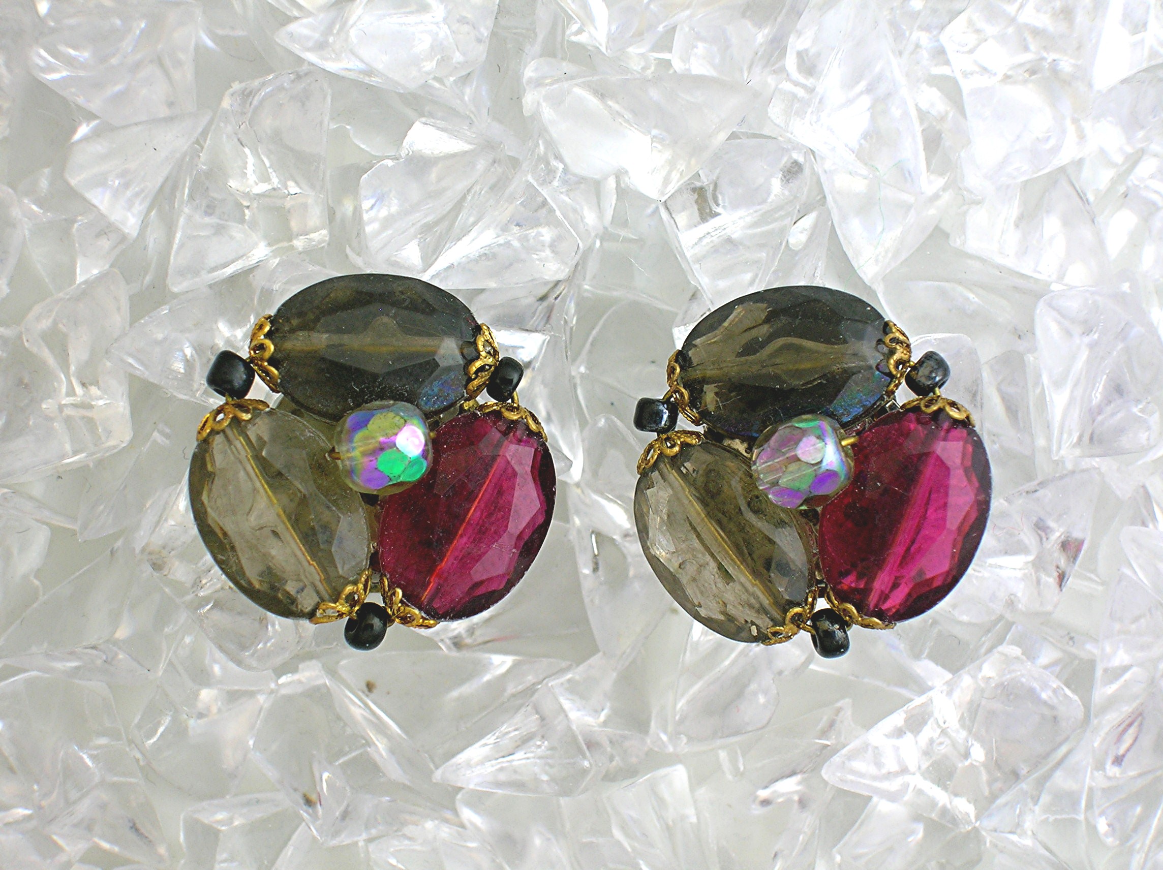 Clip Earrings Vintage West German Lucite & Glass