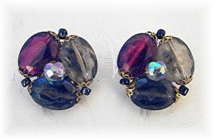 Clip Earrings Vintage West German Lucite & Glass