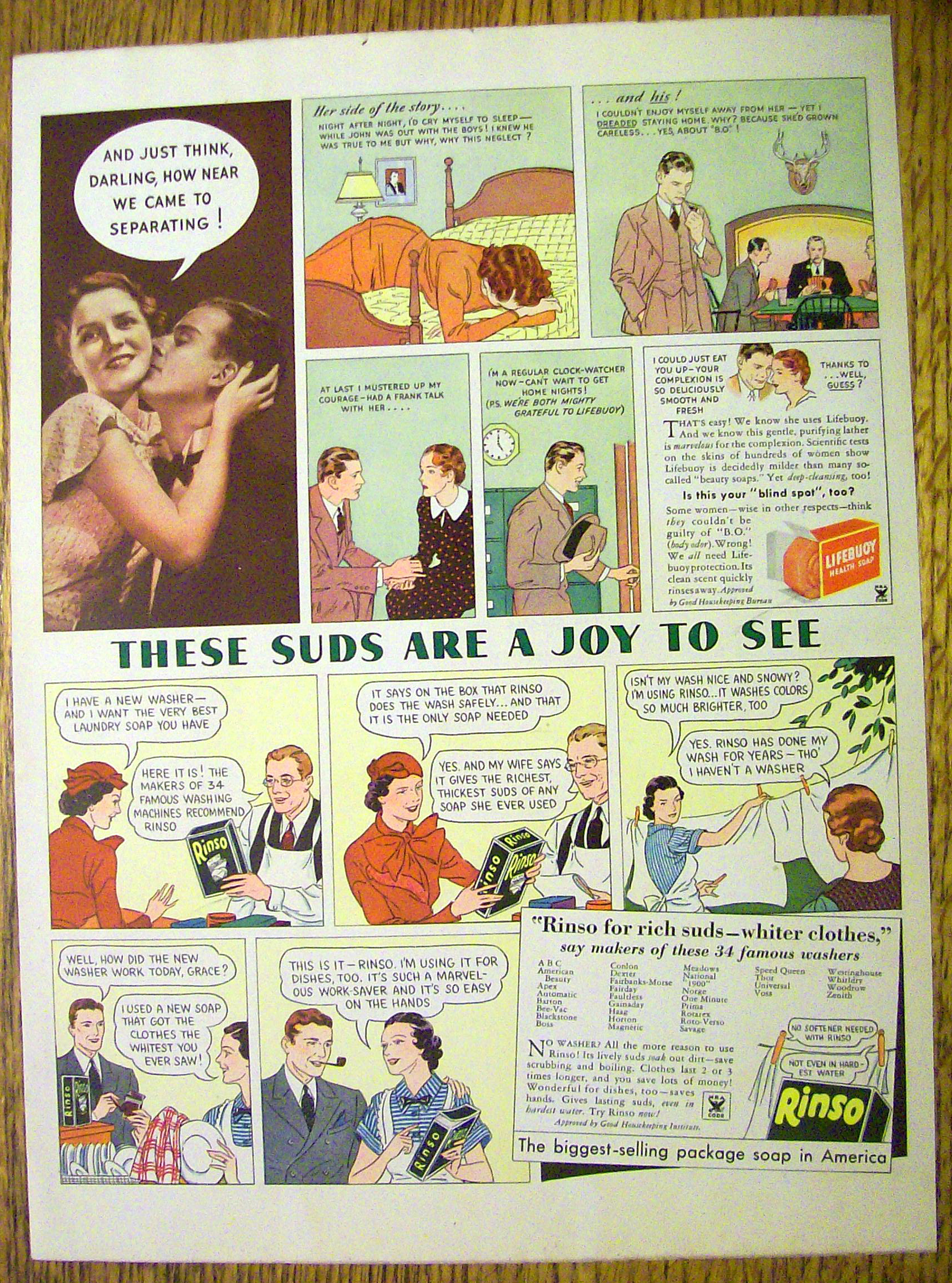 1935 Lifebuoy & Rinso Soap with Suds Are A Joy