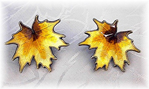 Clip Earrings Norway Sterling Silver & Enamel Leaf