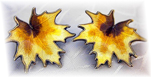 Clip Earrings Norway Sterling Silver & Enamel Leaf