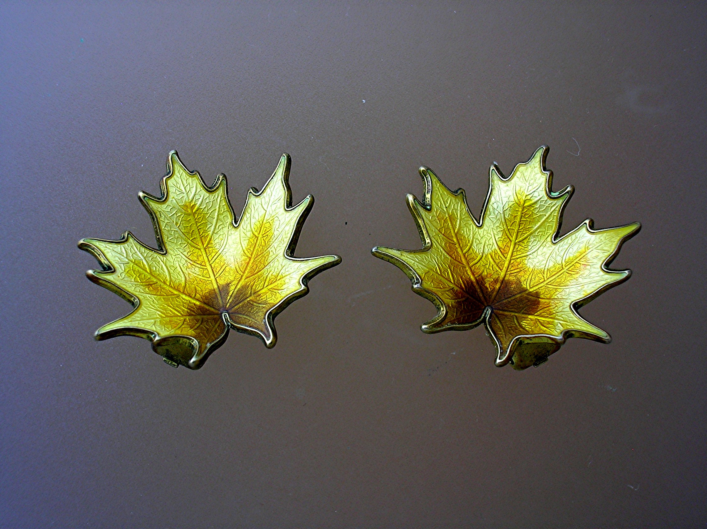 Clip Earrings Norway Sterling Silver & Enamel Leaf