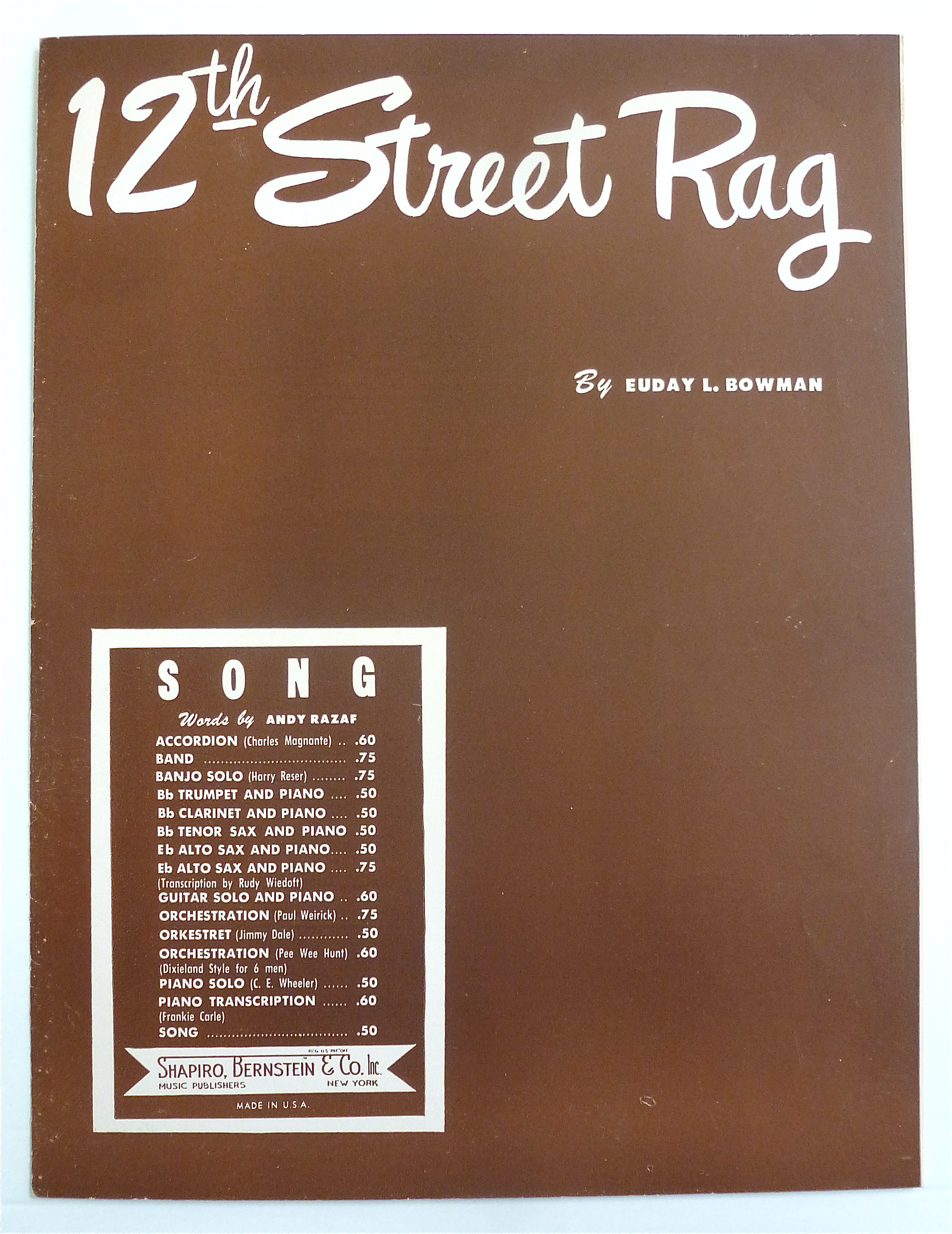 Sheet Music For 1942 12th Street Rag