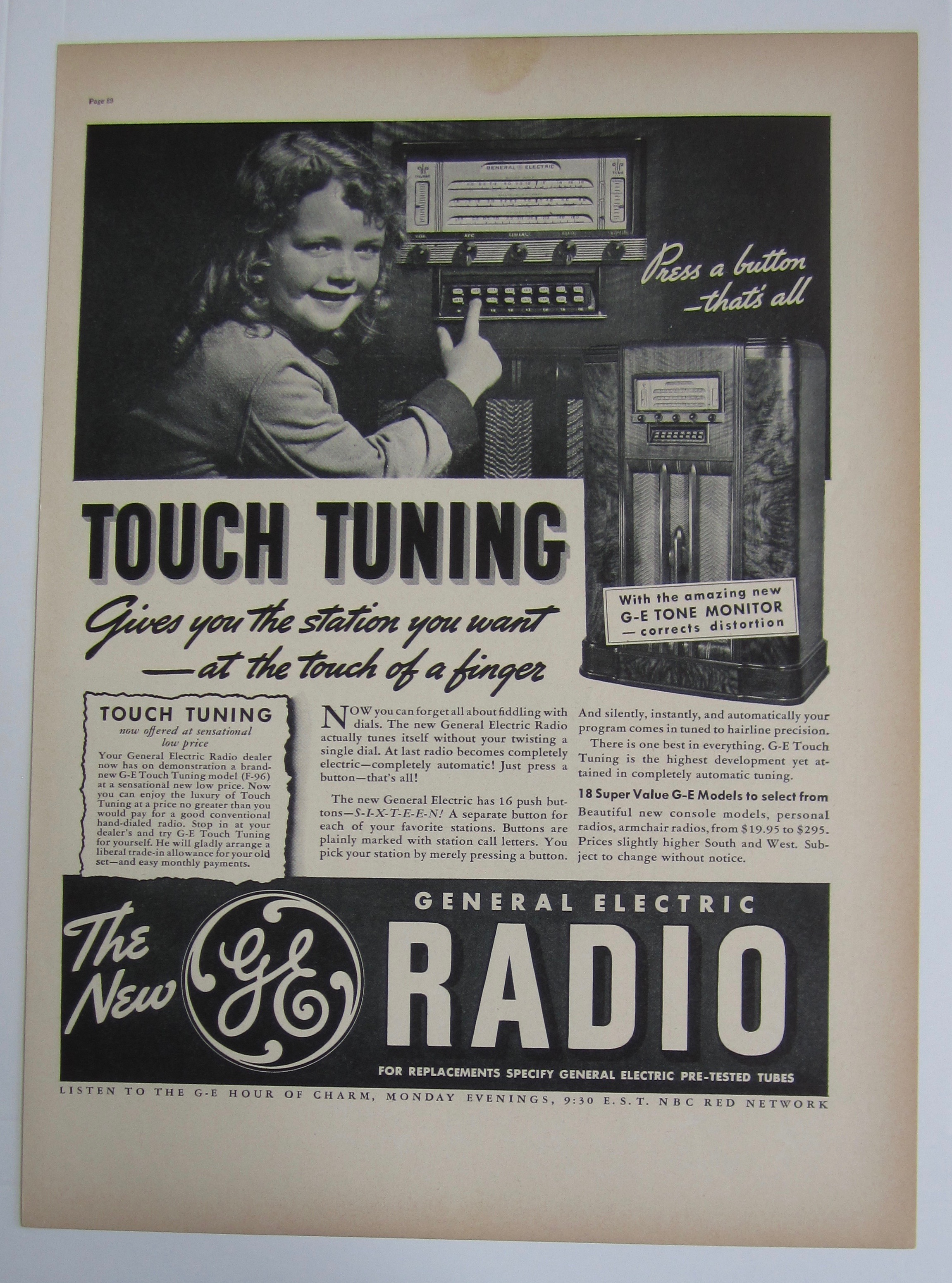 1937 General Electric Radio with Little Girl & Radio