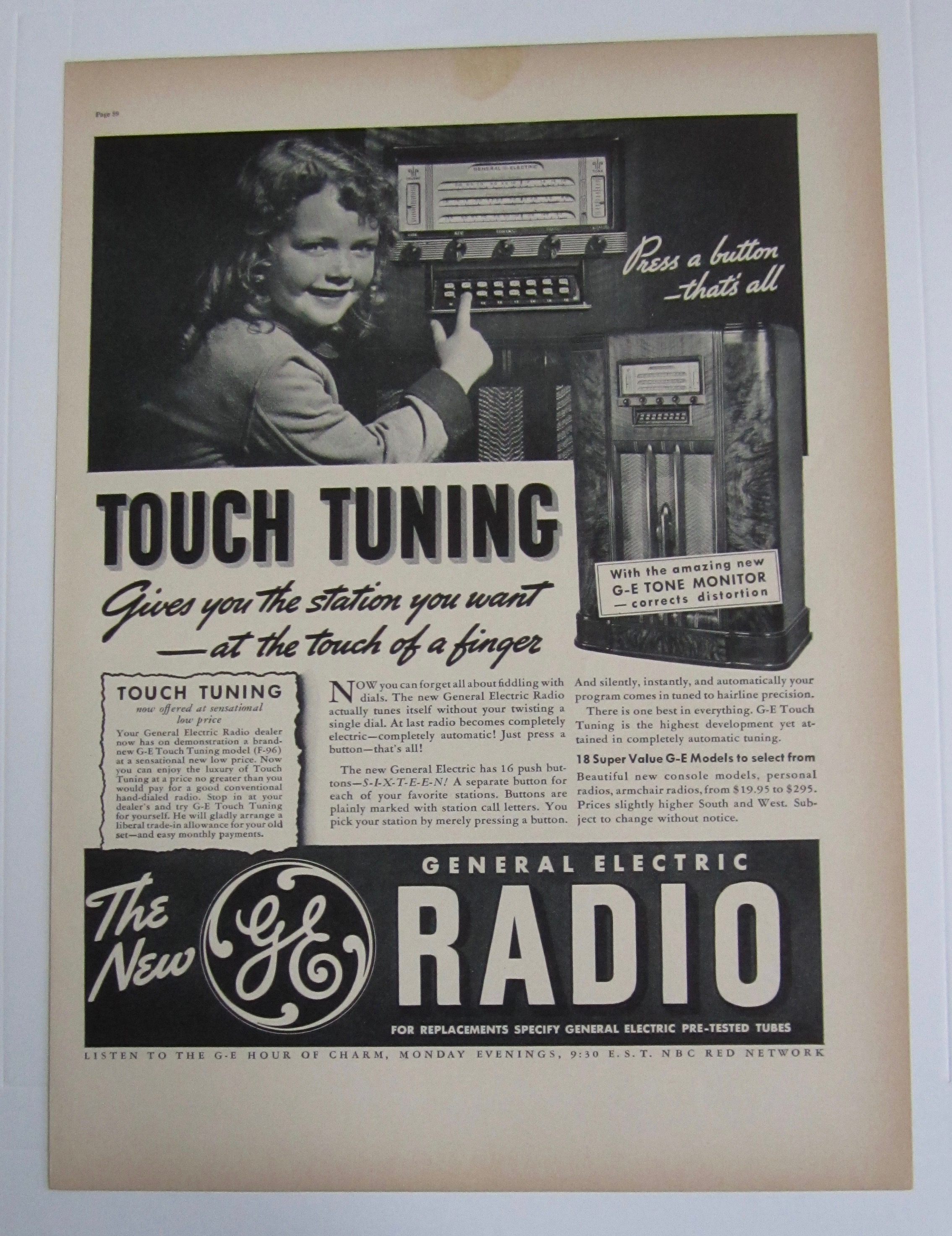 1937 General Electric Radio with Little Girl & Radio