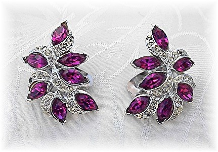 Kramer Fuchia Clear Crystal Clip Earrings
