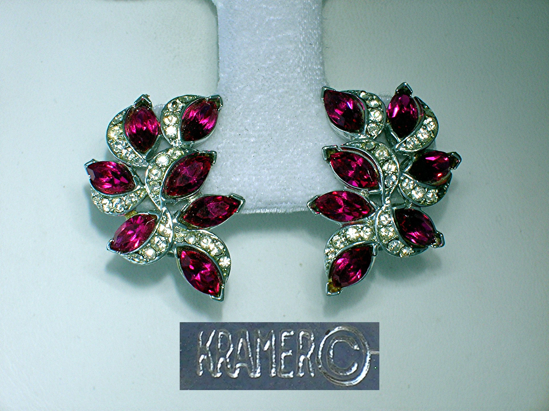 Kramer Fuchia Clear Crystal Clip Earrings