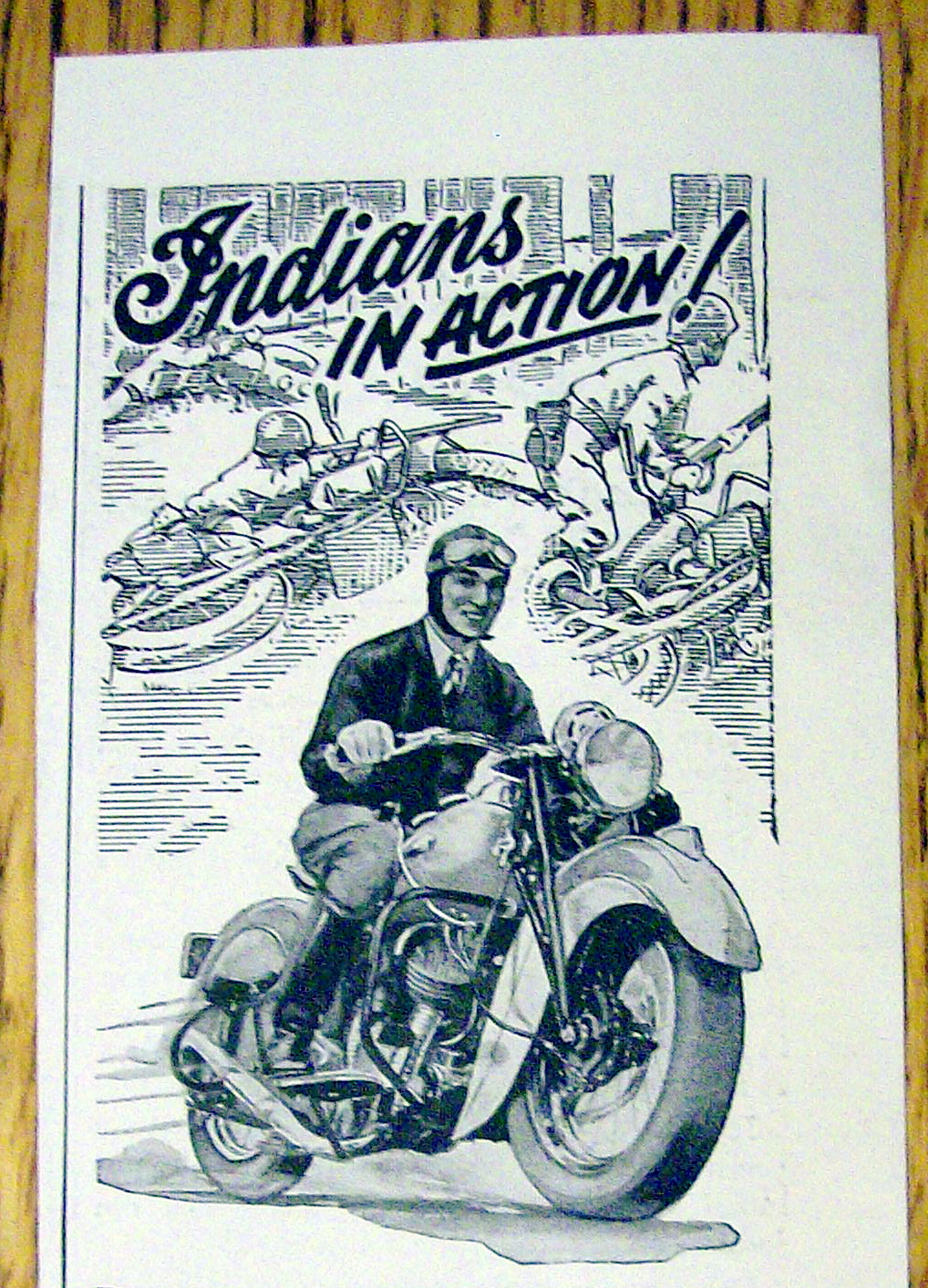 1943 Indian Motorcycle with Man Riding The Motorcycle