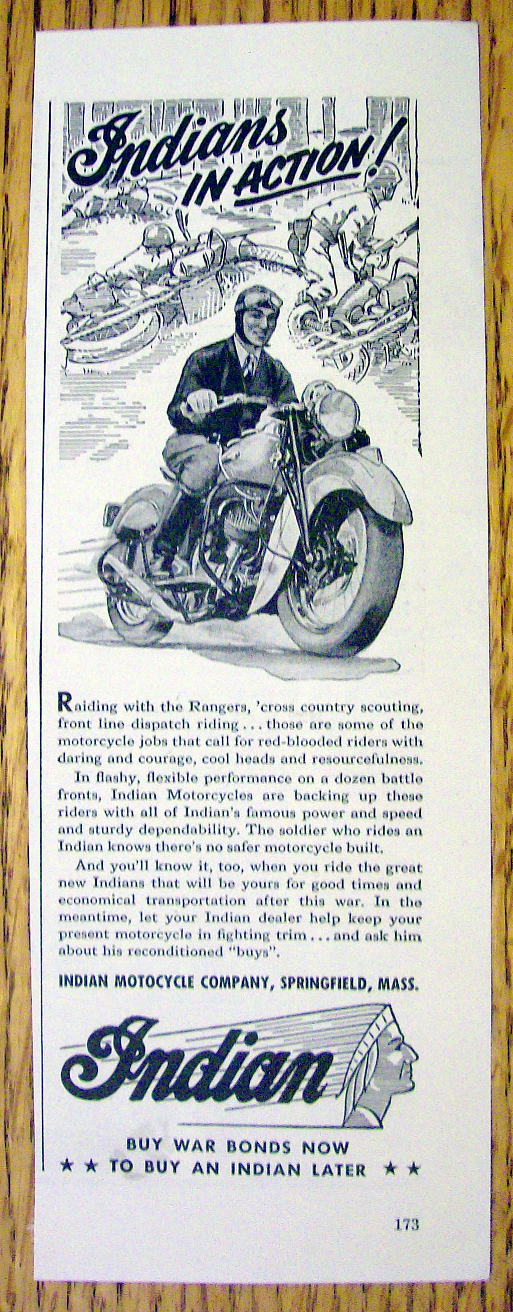 1943 Indian Motorcycle with Man Riding The Motorcycle