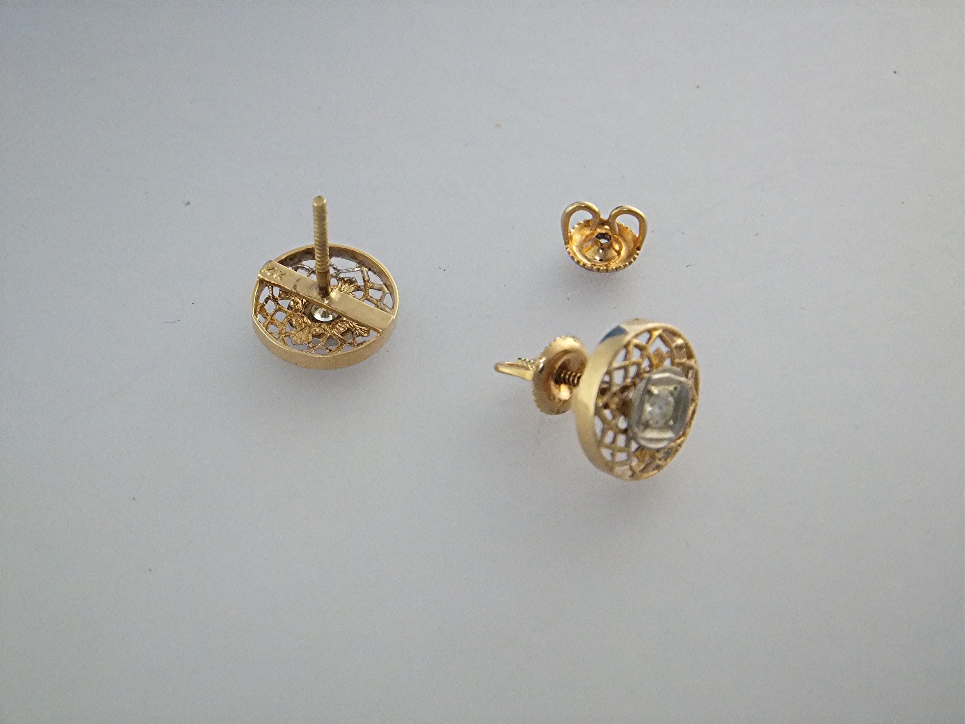 Earrings 14K Gold and Diamond Pierced USA
