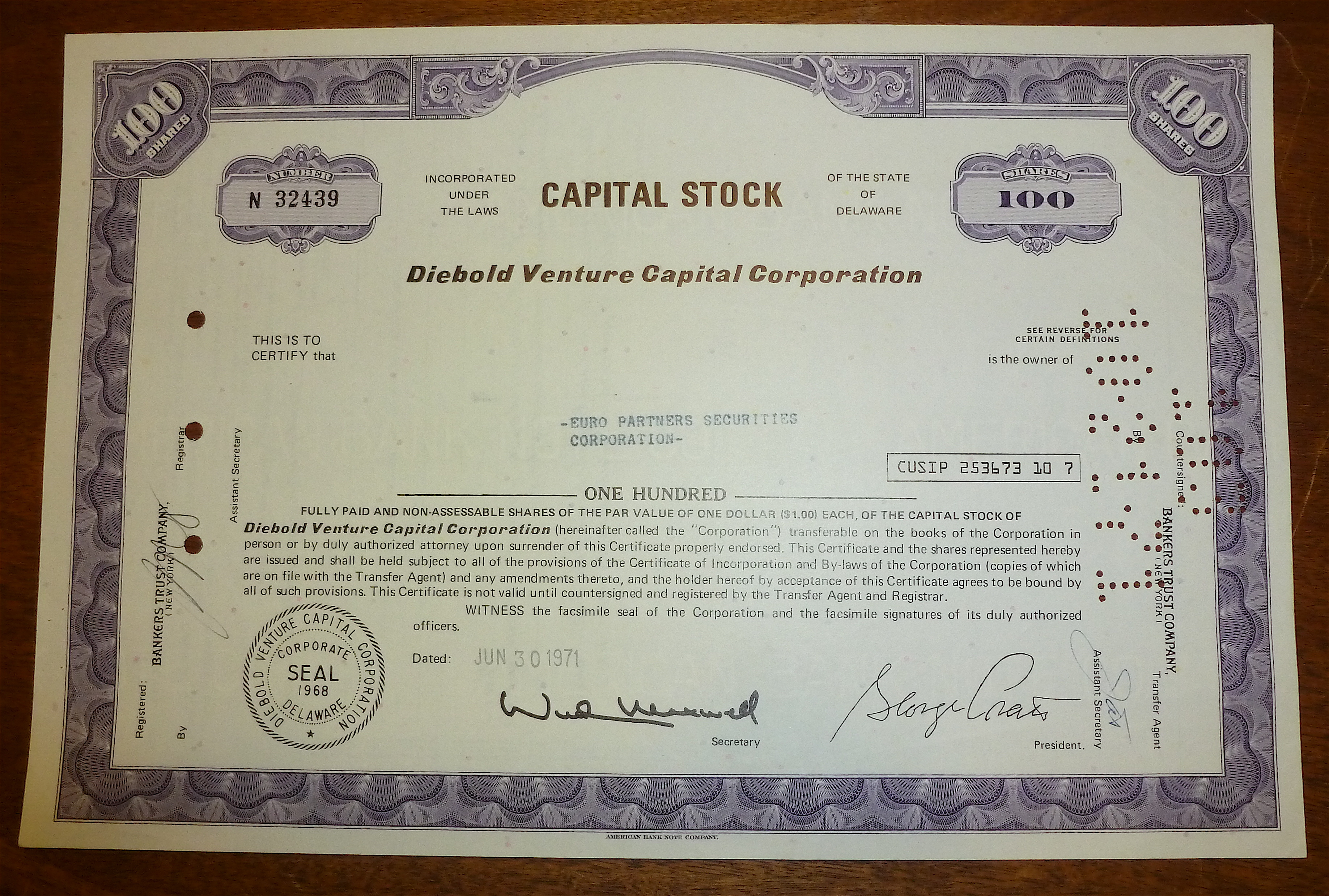 1971 Capital Stock Certificate