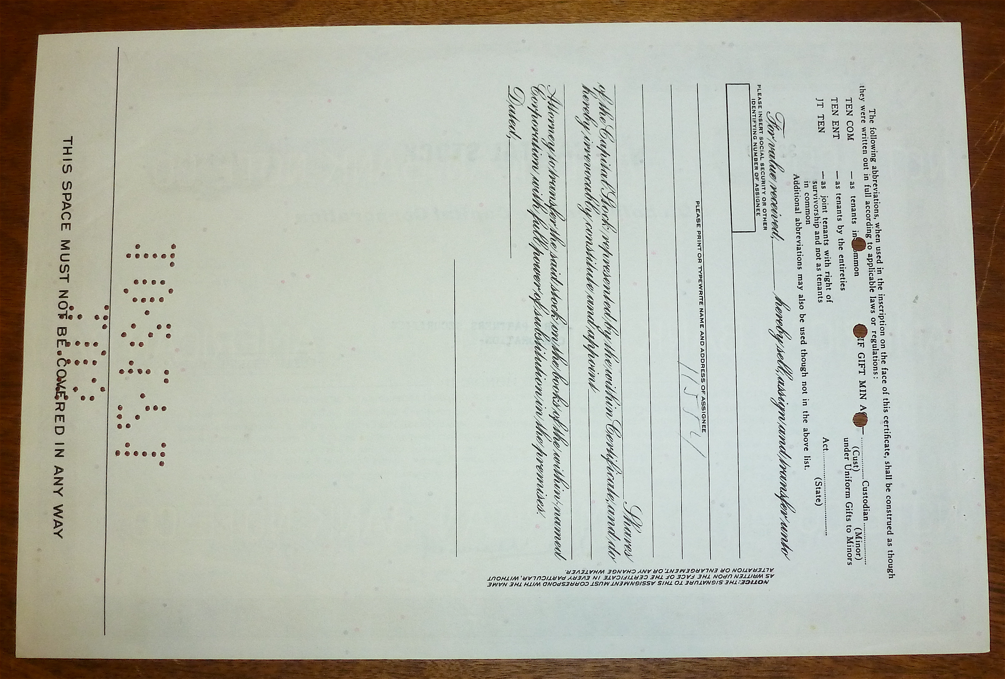 1971 Capital Stock Certificate
