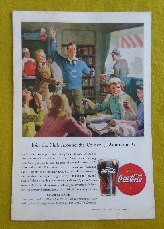 1946 Coca Cola (Coke) With Join The Club Around The Corner