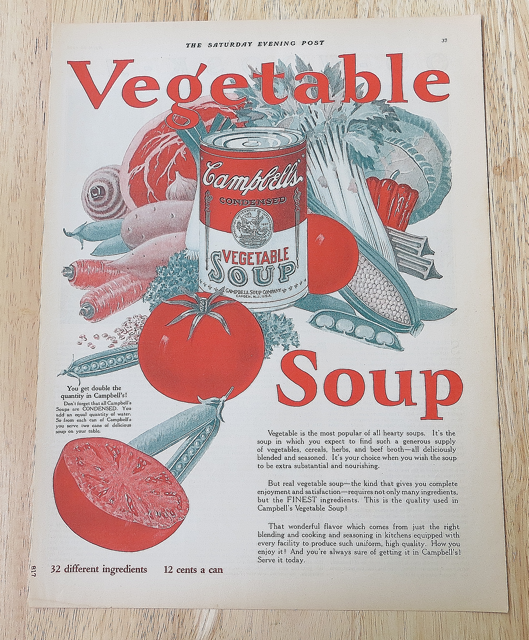 1926 Campbell's Vegetable Soup With Can Of Soup