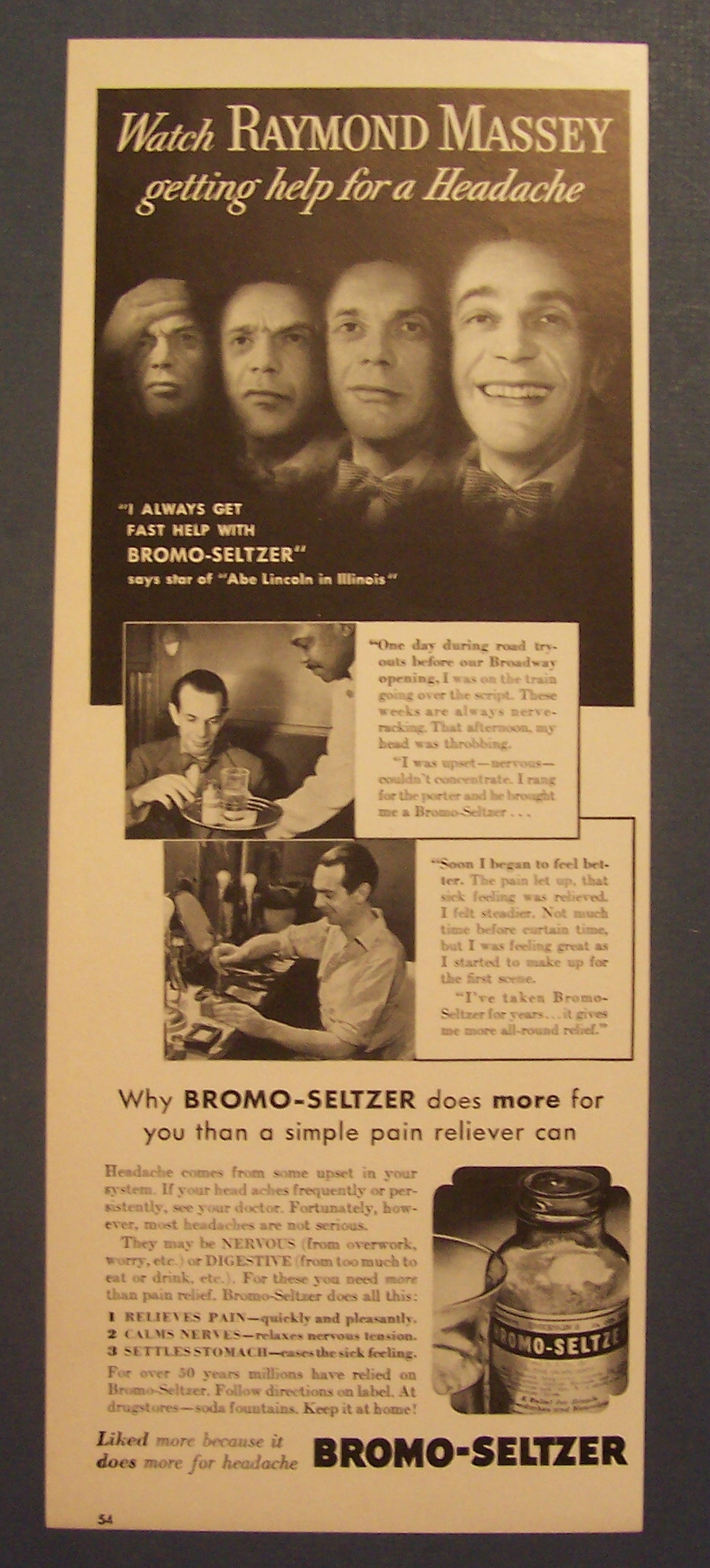 1940  Bromo - Seltzer  with  Raymond  Massey