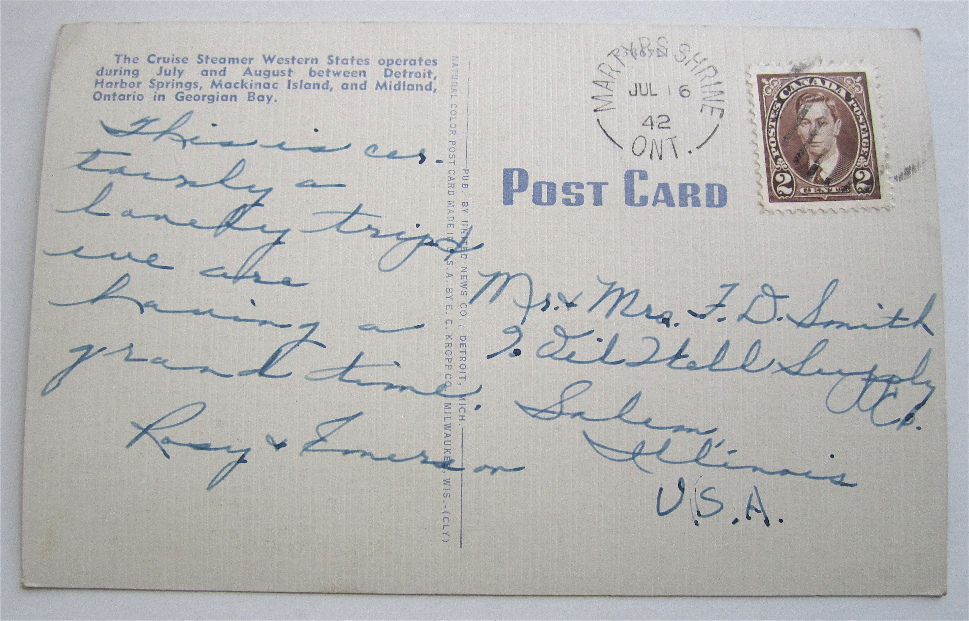 Steamer Western States Postcard
