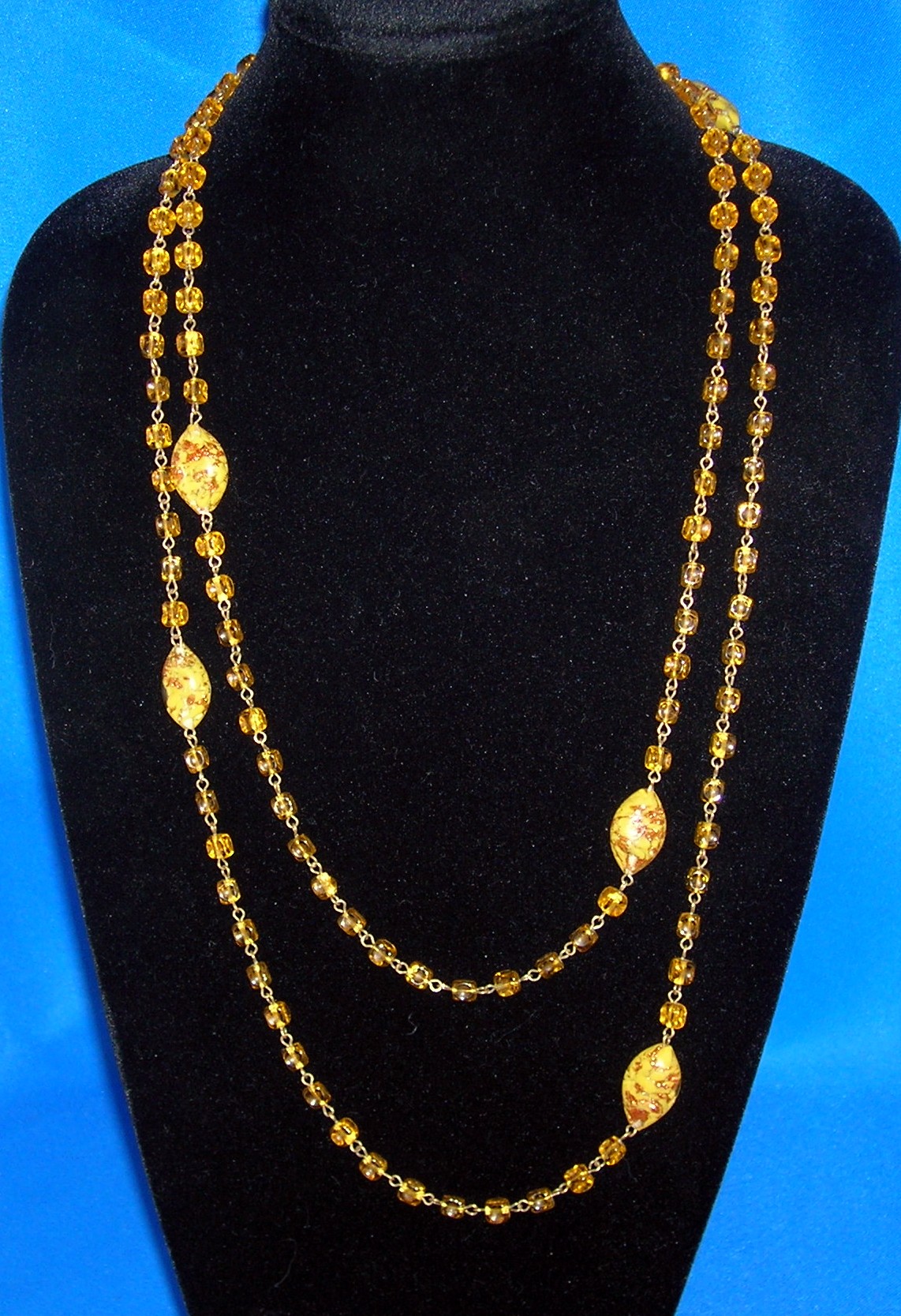 60 Inches Of Chain Linked Amber Glass Beads