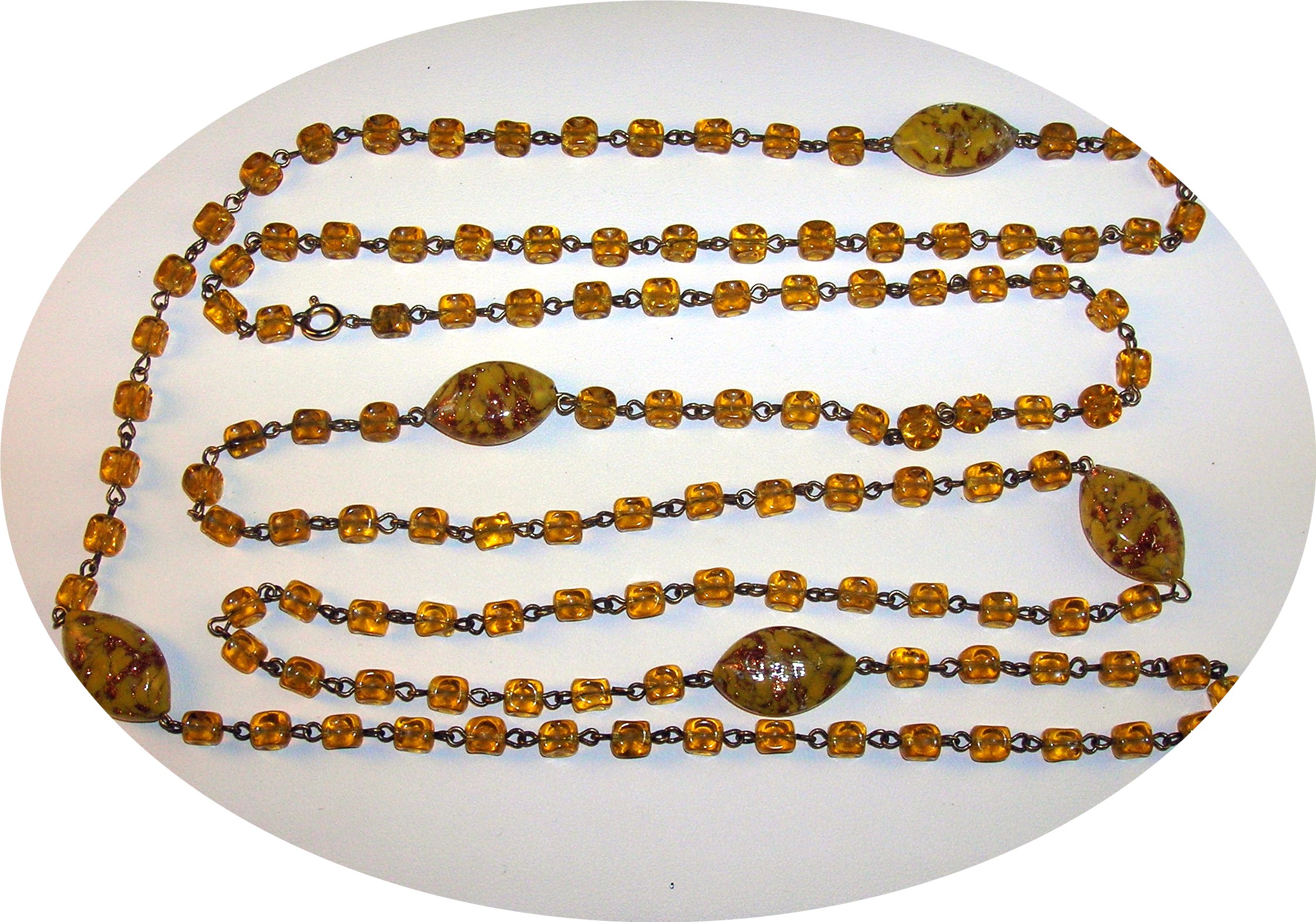 60 Inches Of Chain Linked Amber Glass Beads