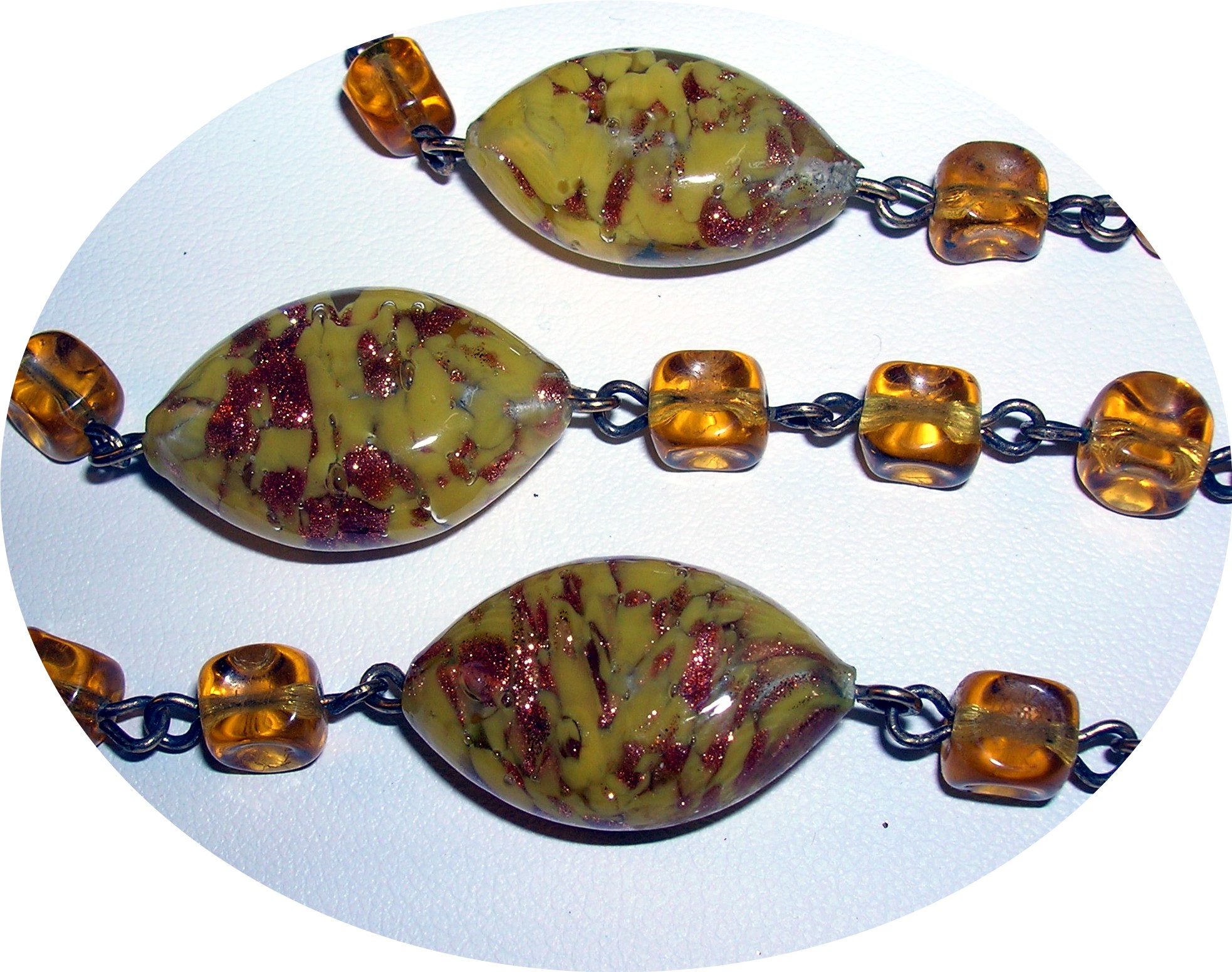 60 Inches Of Chain Linked Amber Glass Beads