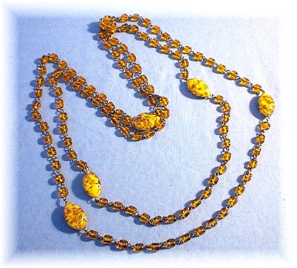 60 Inches Of Chain Linked Amber Glass Beads