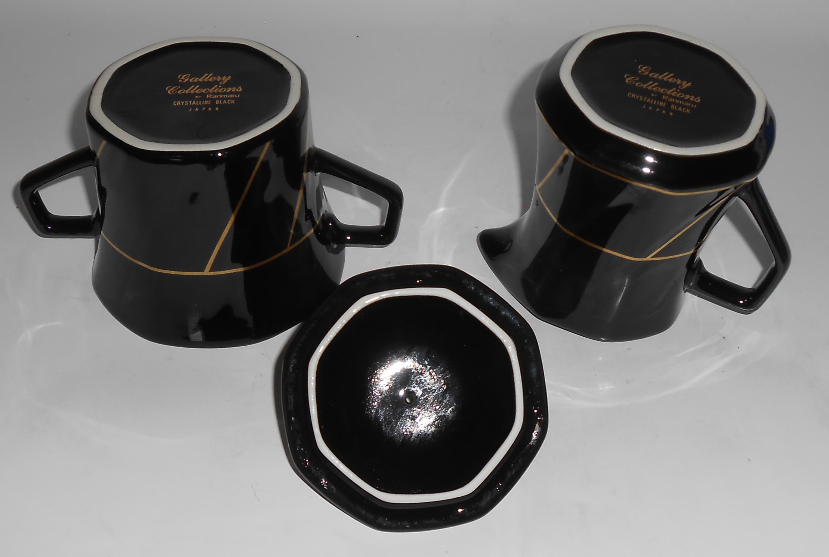 Ranmaru Porcelain China Crystalline Black W/Gold Cr/Sug