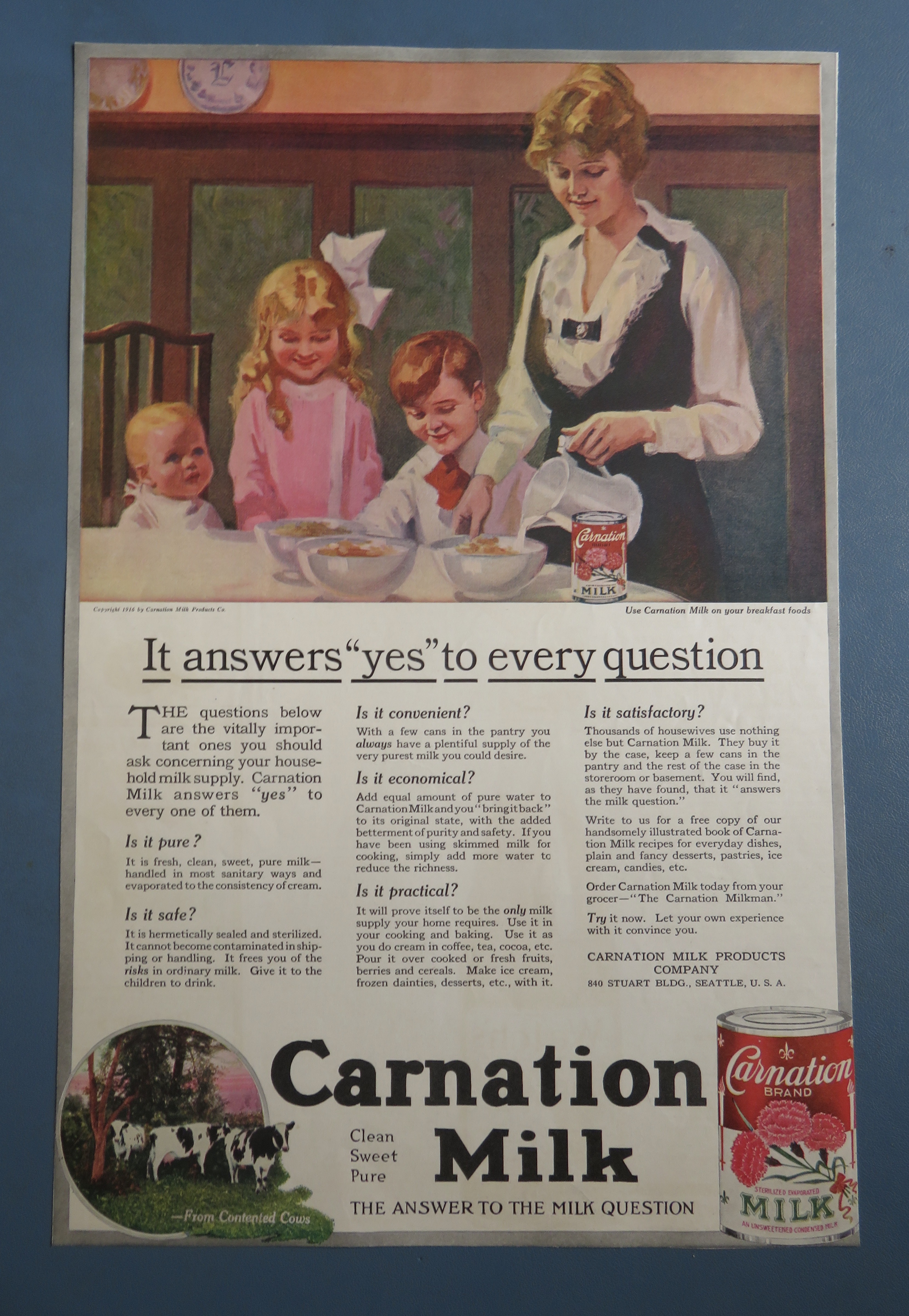 1916 Carnation Milk with Mom Making Breakfast For Kids