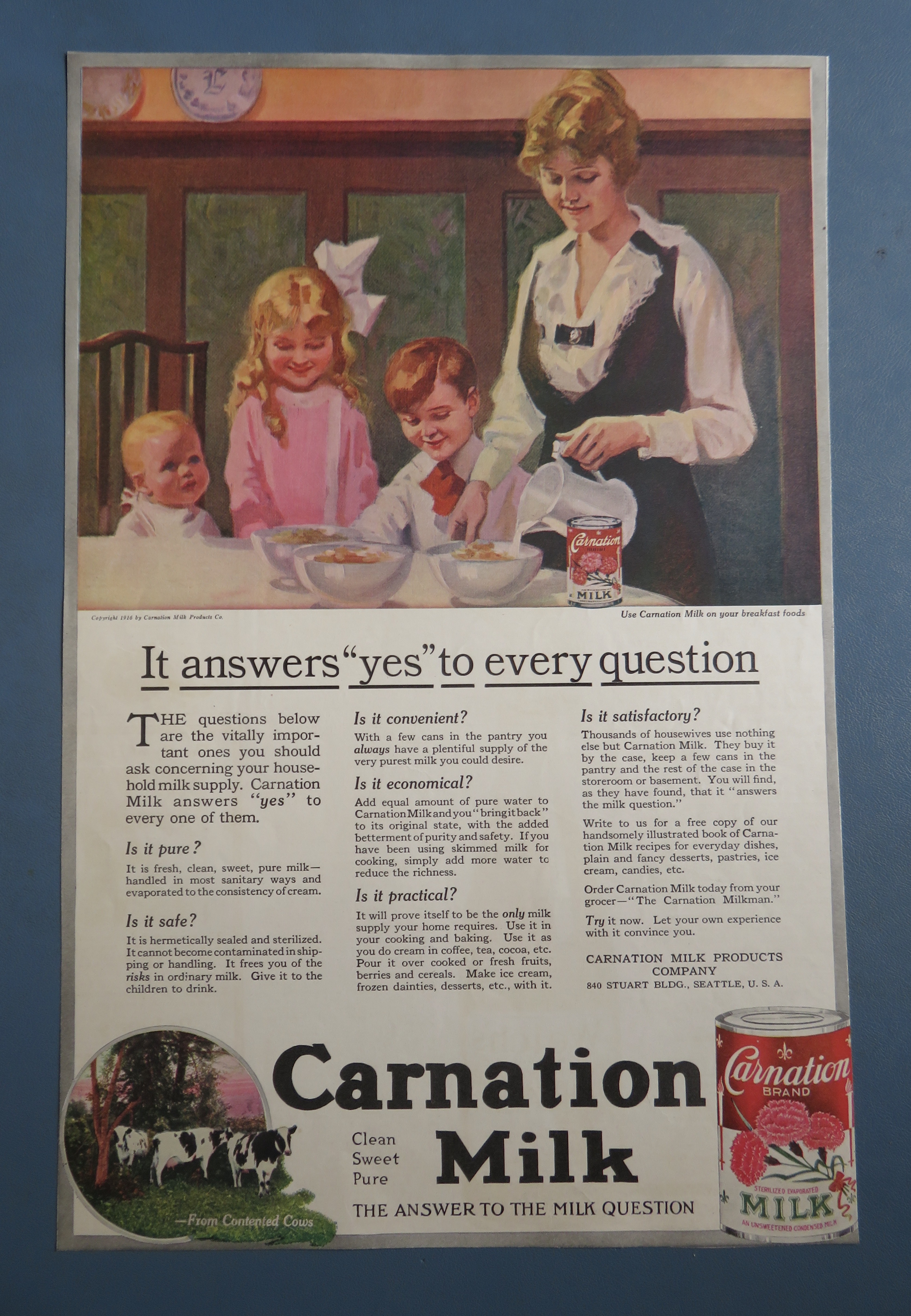 1916 Carnation Milk with Mom Making Breakfast For Kids