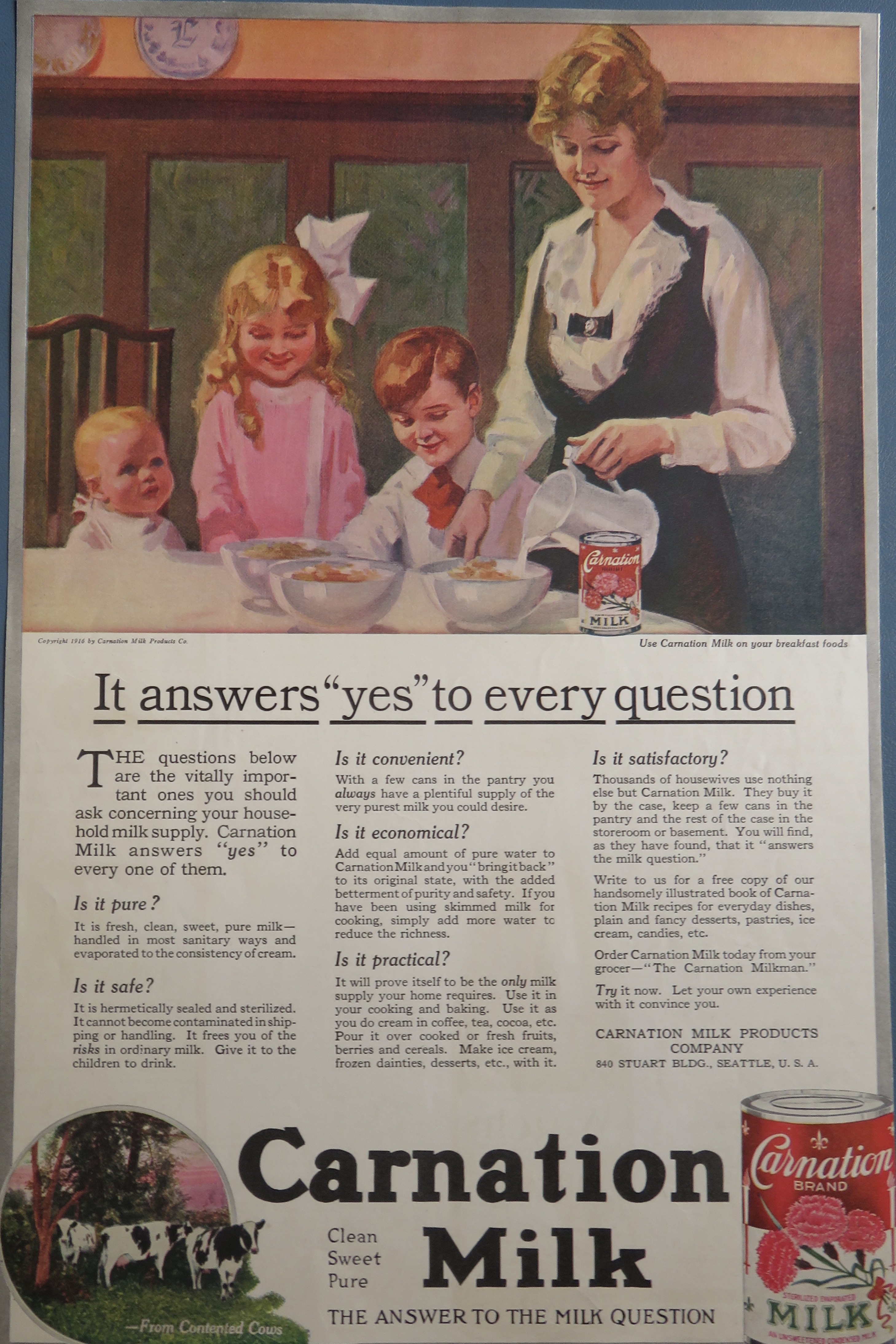 1916 Carnation Milk with Mom Making Breakfast For Kids
