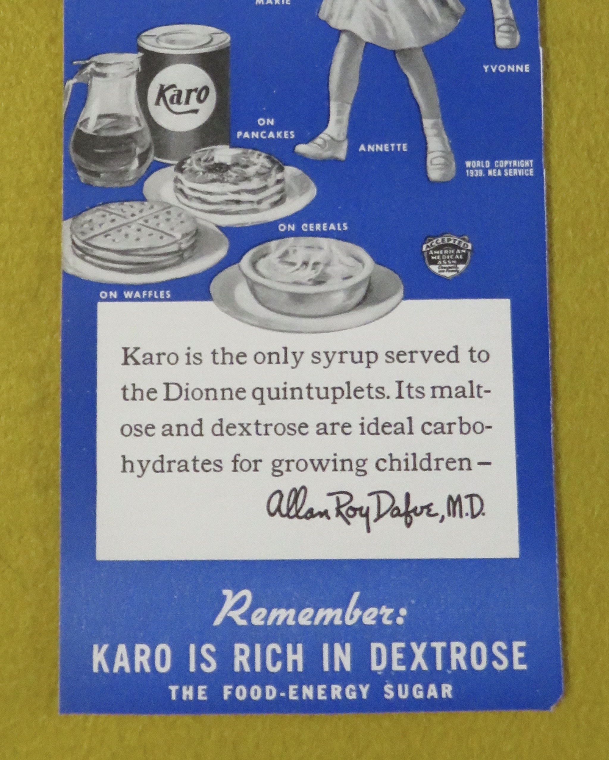 1930's Karo Syrup with the Dionne Quintuplets