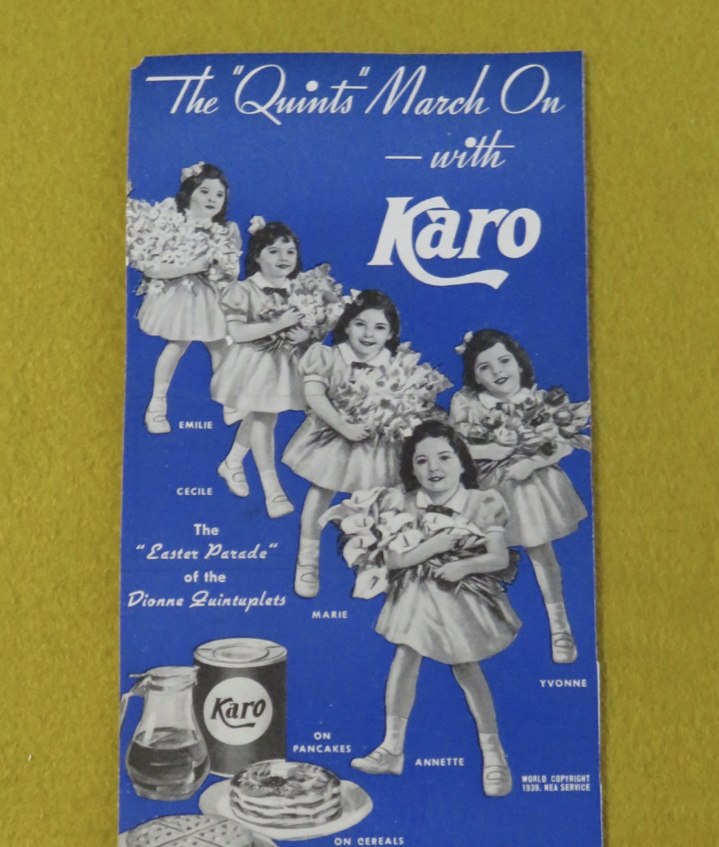 1930's Karo Syrup with the Dionne Quintuplets