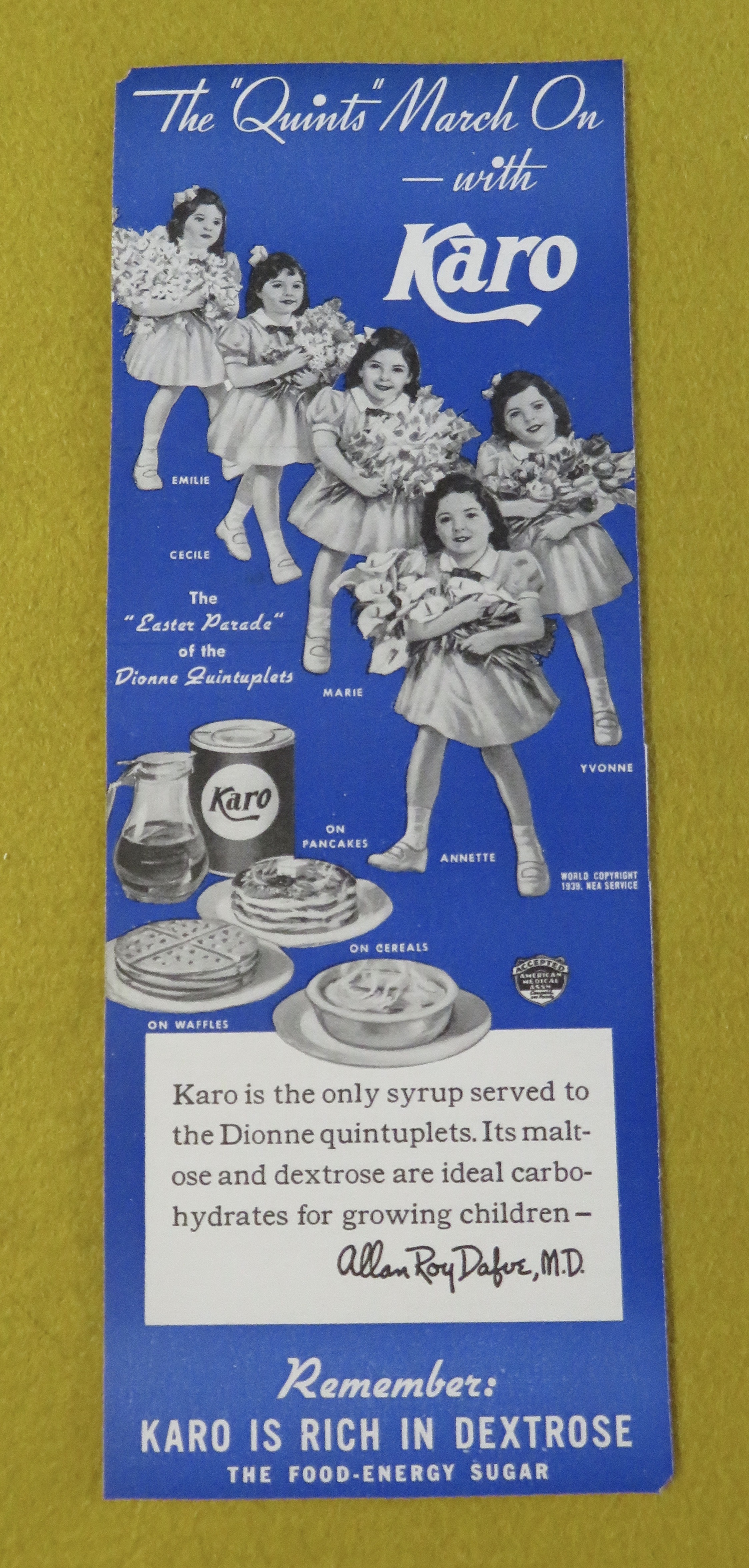 1930's Karo Syrup with the Dionne Quintuplets