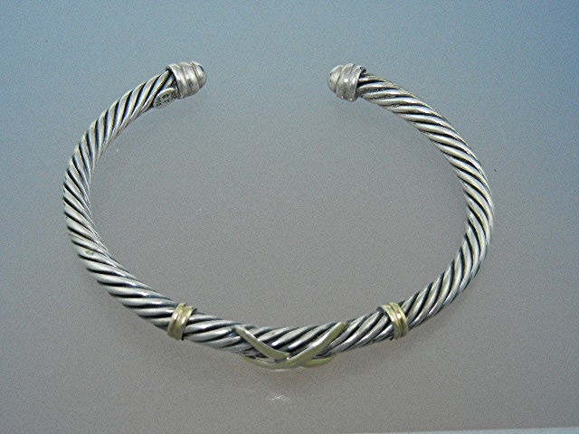 Sterling Silver 18K GF Twist Cross Bracelet