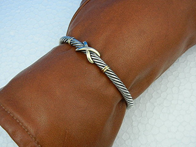 Sterling Silver 18K GF Twist Cross Bracelet